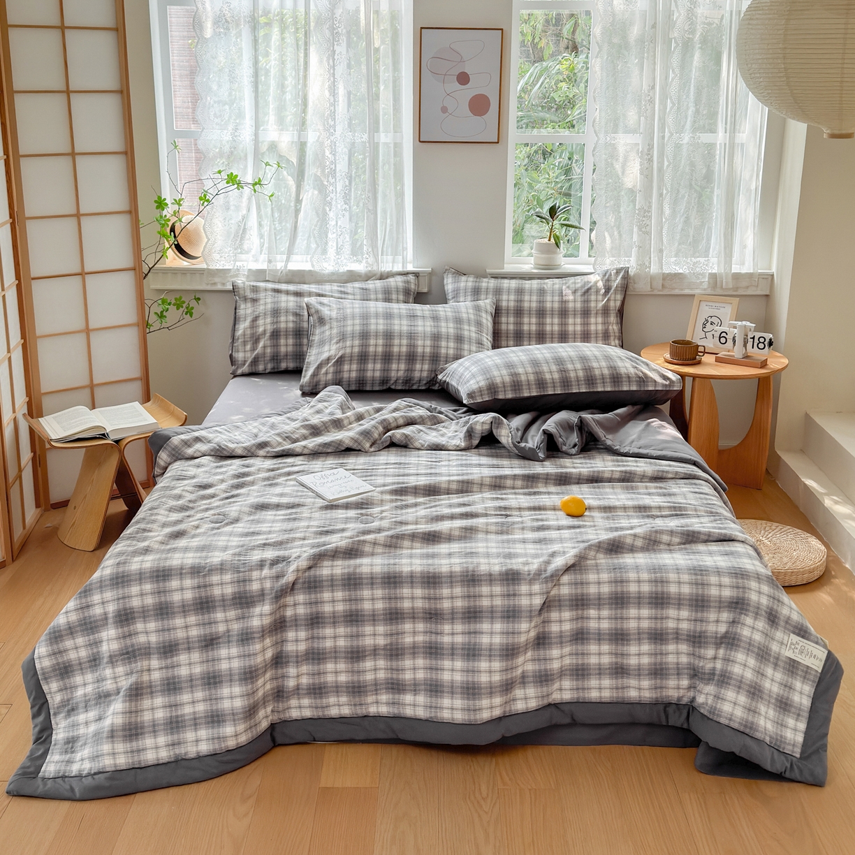 91家纺网 家纺一手货源 找家纺 雯雨家纺 2026新款A类全棉色织里外全棉夏被 光年灰