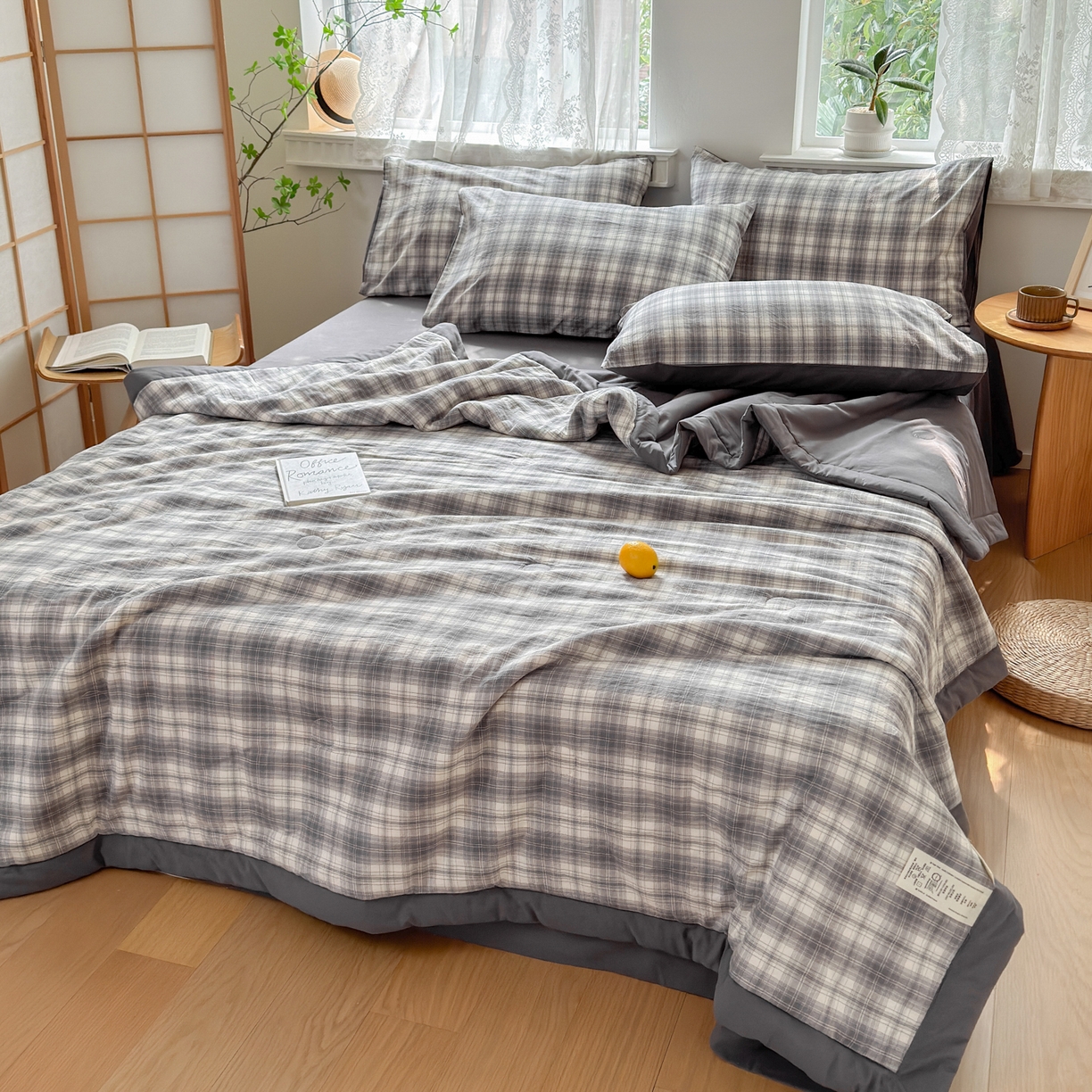 91家纺网 家纺一手货源 找家纺 雯雨家纺 2026新款A类全棉色织里外全棉夏被 光年灰