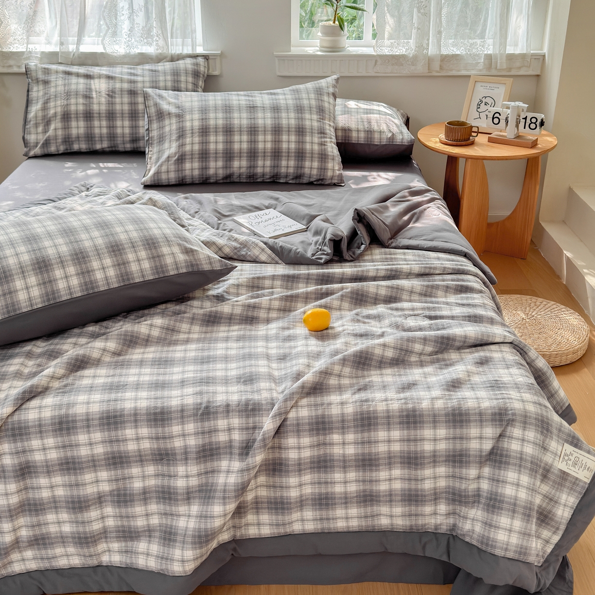 91家纺网 家纺一手货源 找家纺 雯雨家纺 2026新款A类全棉色织里外全棉夏被 光年灰