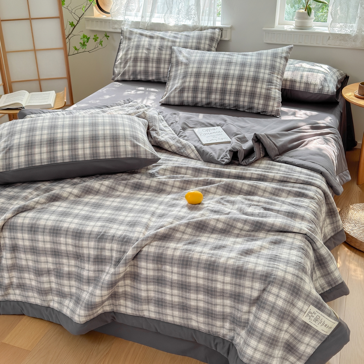 91家纺网 家纺一手货源 找家纺 雯雨家纺 2026新款A类全棉色织里外全棉夏被 光年灰