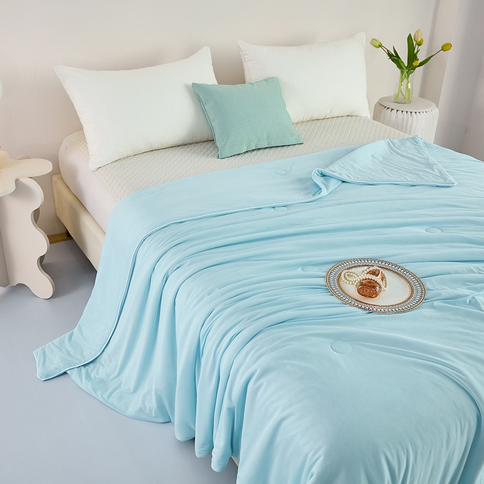 91家纺网 家纺一手货源 找家纺 美丽折家纺 2026新款A类氨纶凉感天丝夏被子被芯冰激凌夏被西瓜凉感丝 极光蓝