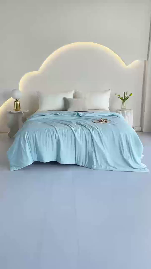 91家纺网 家纺一手货源 找家纺 美丽折家纺 2026新款A类氨纶凉感天丝夏被子被芯冰激凌夏被西瓜凉感丝 极光蓝