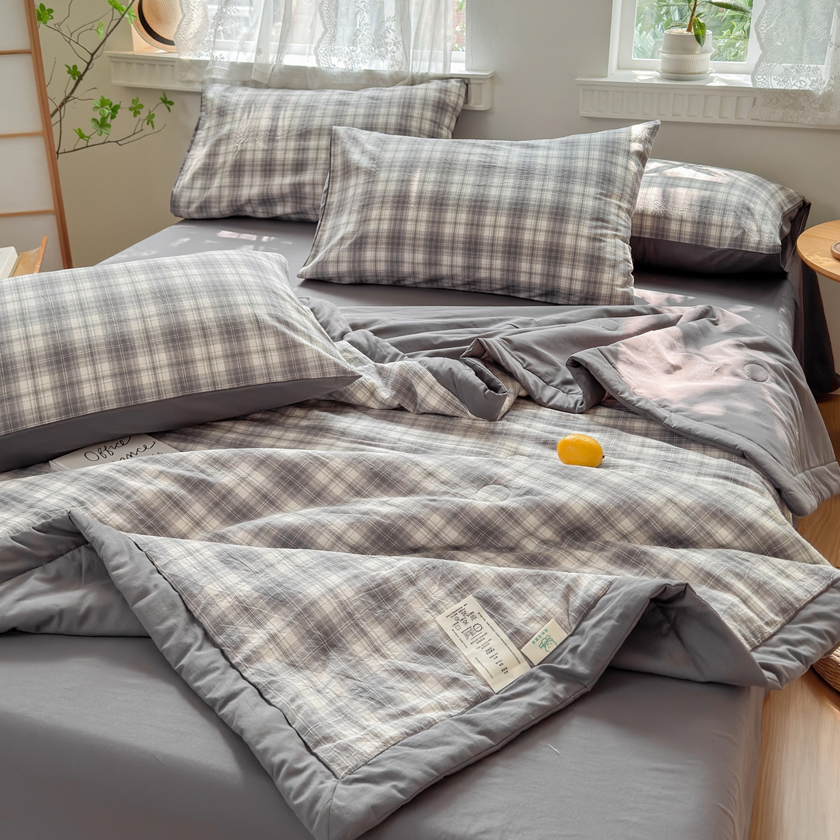 91家纺网 家纺一手货源 找家纺 雯雨家纺 2026新款A类全棉色织里外全棉夏被 光年灰