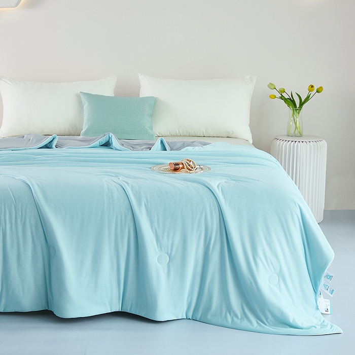 91家纺网 家纺一手货源 找家纺 美丽折家纺 2026新款A类氨纶凉感天丝夏被子被芯冰激凌夏被西瓜凉感丝 蓝拼灰