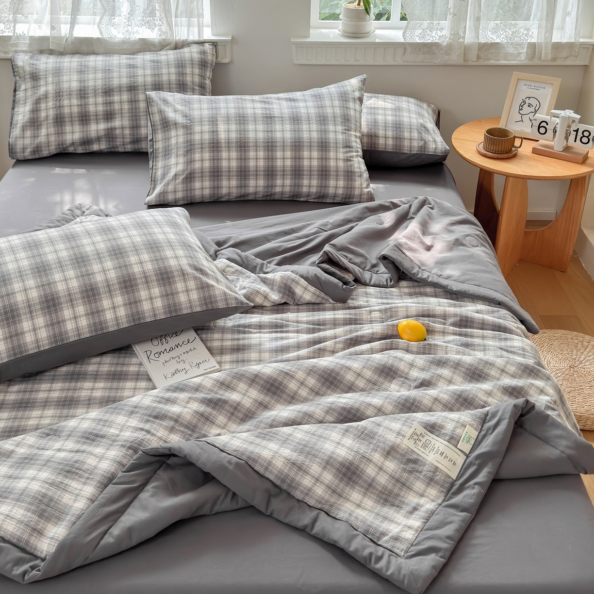 91家纺网 家纺一手货源 找家纺 雯雨家纺 2026新款A类全棉色织里外全棉夏被 光年灰