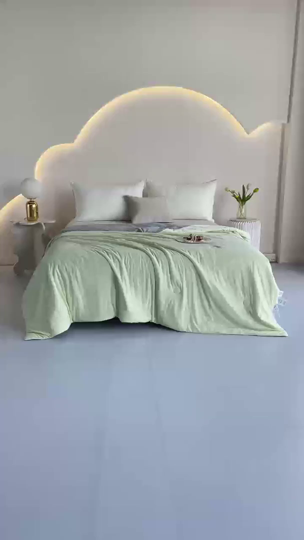 91家纺网 家纺一手货源 找家纺 美丽折家纺 2026新款A类氨纶凉感天丝夏被子被芯冰激凌夏被西瓜凉感丝 香草绿