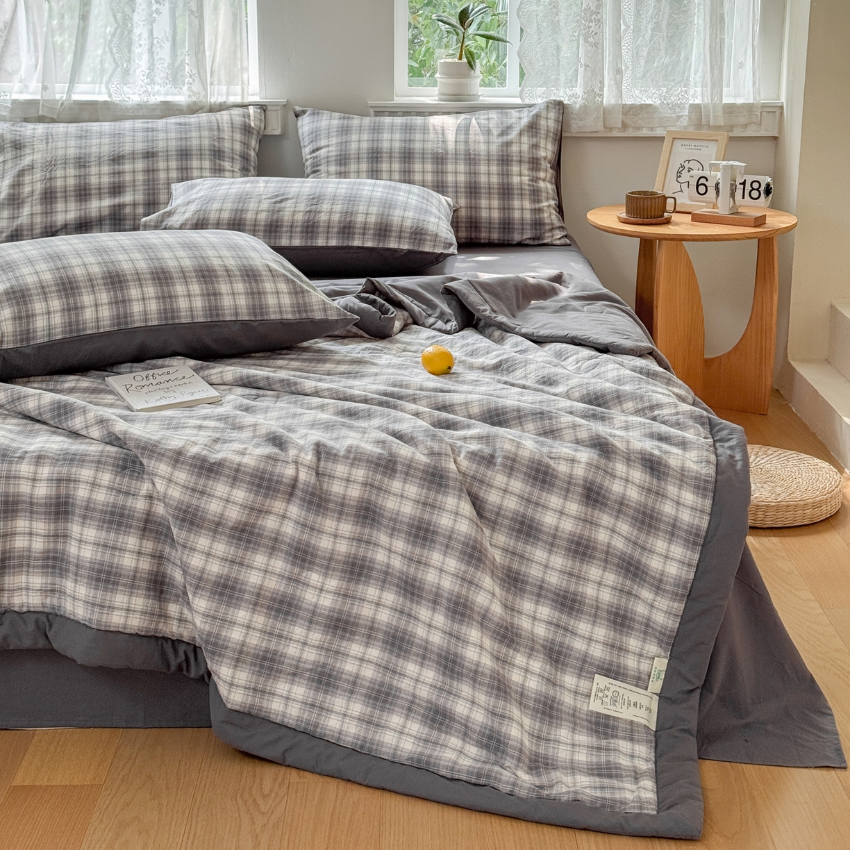 91家纺网 家纺一手货源 找家纺 雯雨家纺 2026新款A类全棉色织里外全棉夏被 光年灰