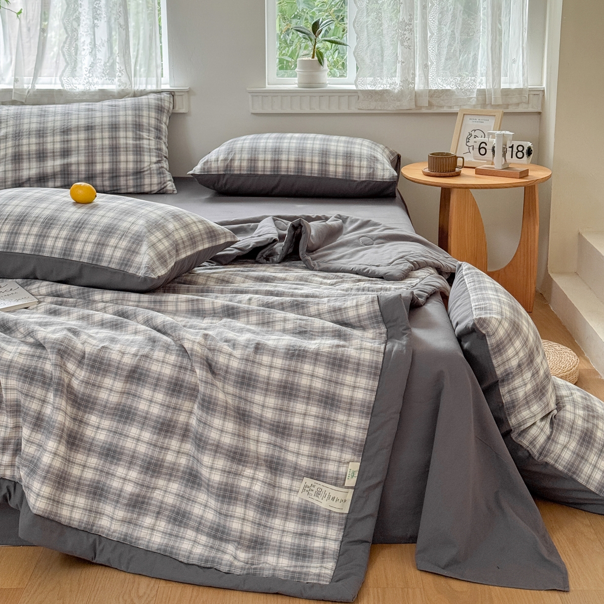 91家纺网 家纺一手货源 找家纺 雯雨家纺 2026新款A类全棉色织里外全棉夏被 光年灰