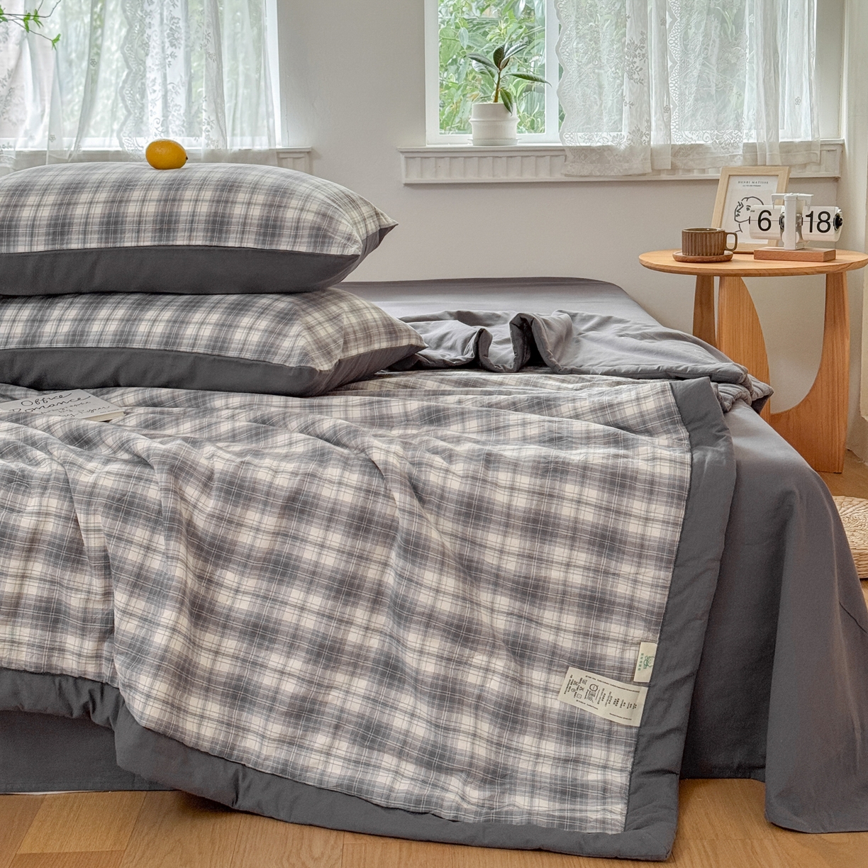 91家纺网 家纺一手货源 找家纺 雯雨家纺 2026新款A类全棉色织里外全棉夏被 光年灰