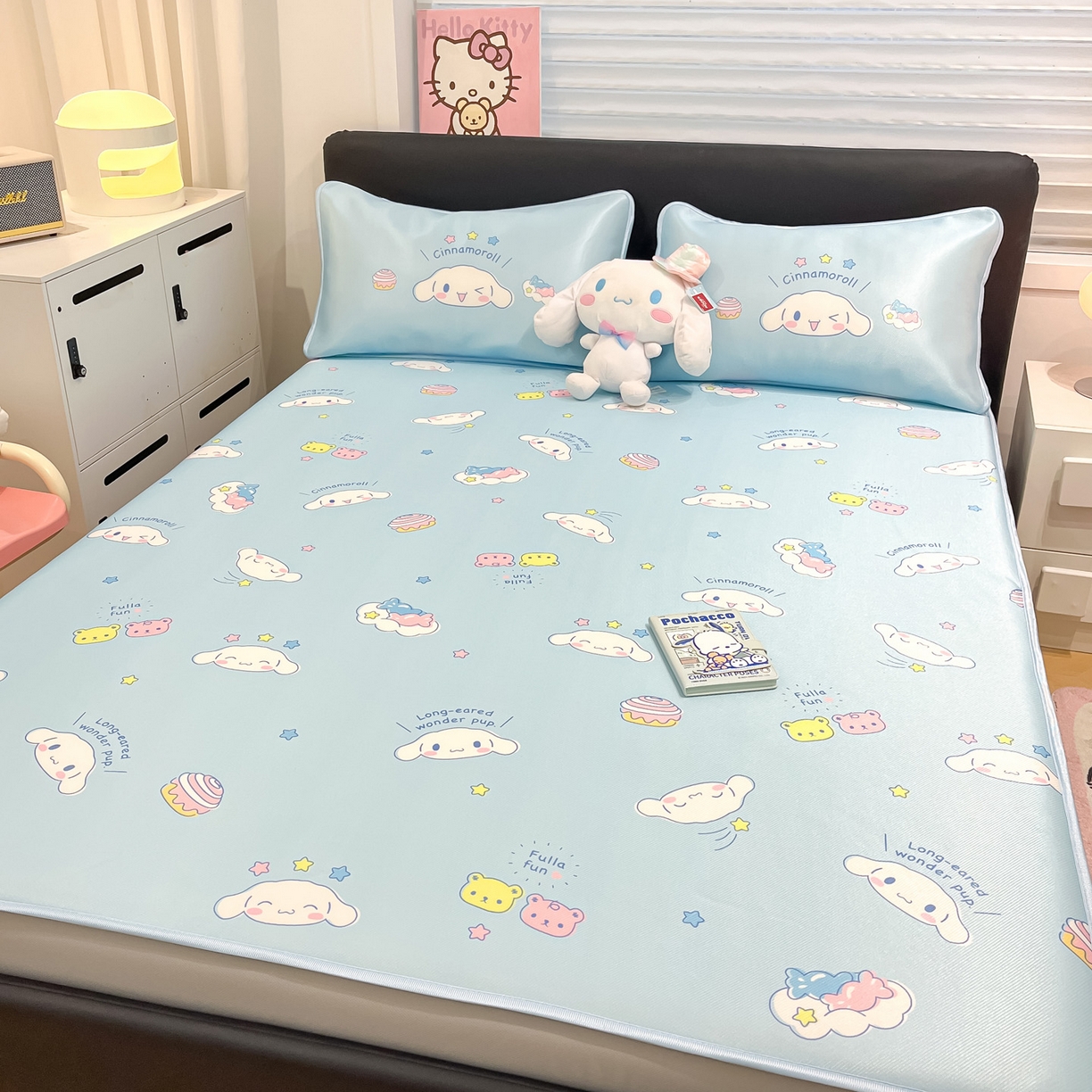 91家纺网 家纺一手货源 找家纺 暮思家居 2026新款三丽鸥正版授权数码印花A类可机洗1200D冰丝凉席三件套床笠款系列 床笠款-云朵大耳狗