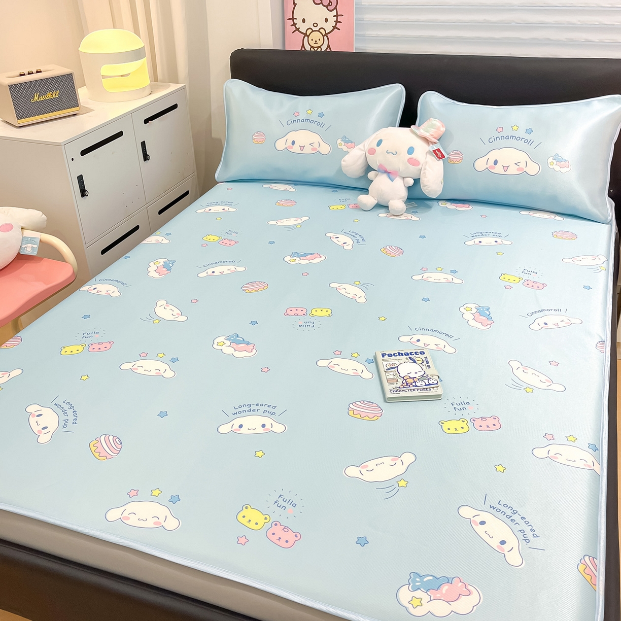 91家纺网 家纺一手货源 找家纺 暮思家居 2026新款三丽鸥正版授权数码印花A类可机洗1200D冰丝凉席三件套床笠款系列 床笠款-云朵大耳狗