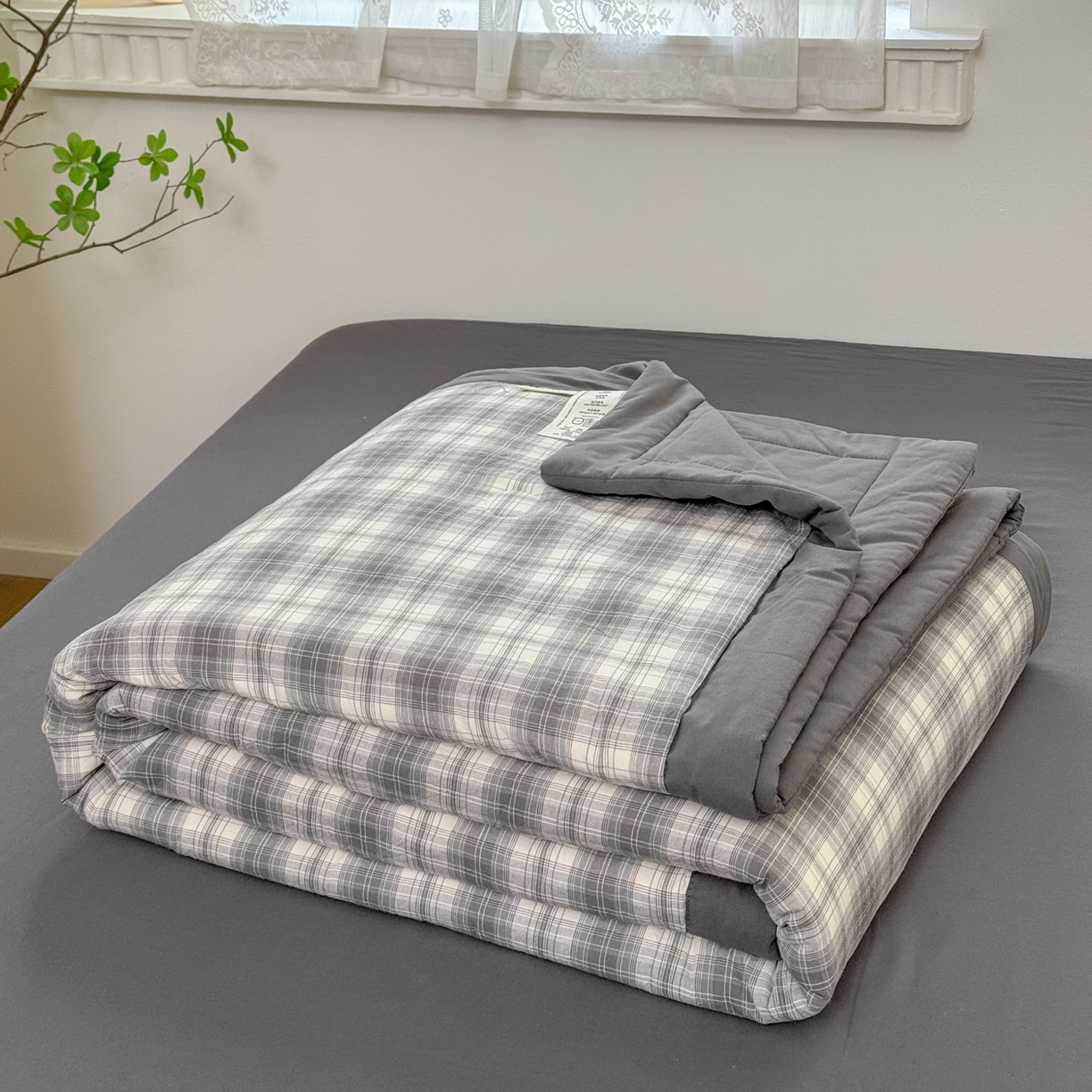 91家纺网 家纺一手货源 找家纺 雯雨家纺 2026新款A类全棉色织里外全棉夏被 光年灰