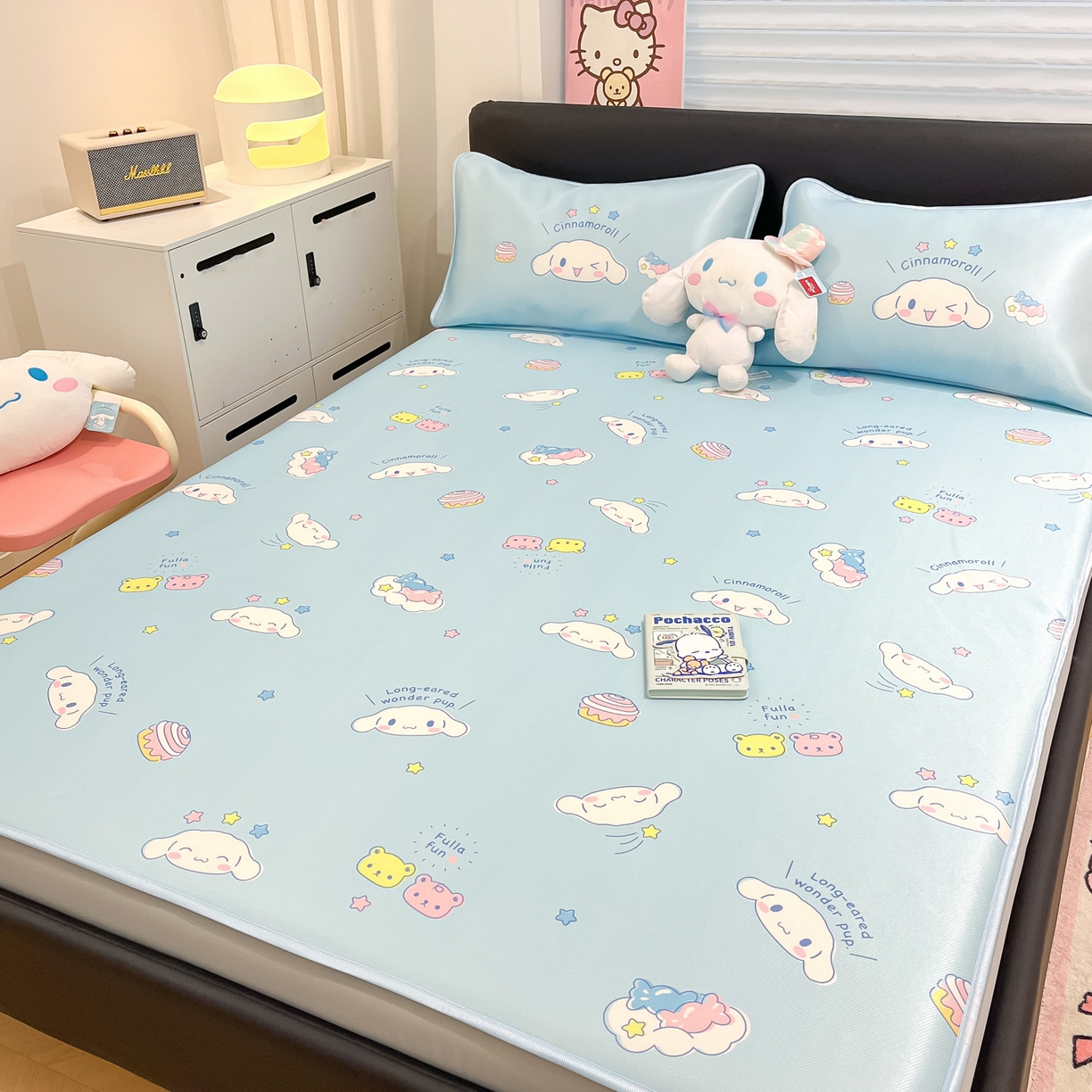 91家纺网 家纺一手货源 找家纺 暮思家居 2026新款三丽鸥正版授权数码印花A类可机洗1200D冰丝凉席三件套床笠款系列 床笠款-云朵大耳狗