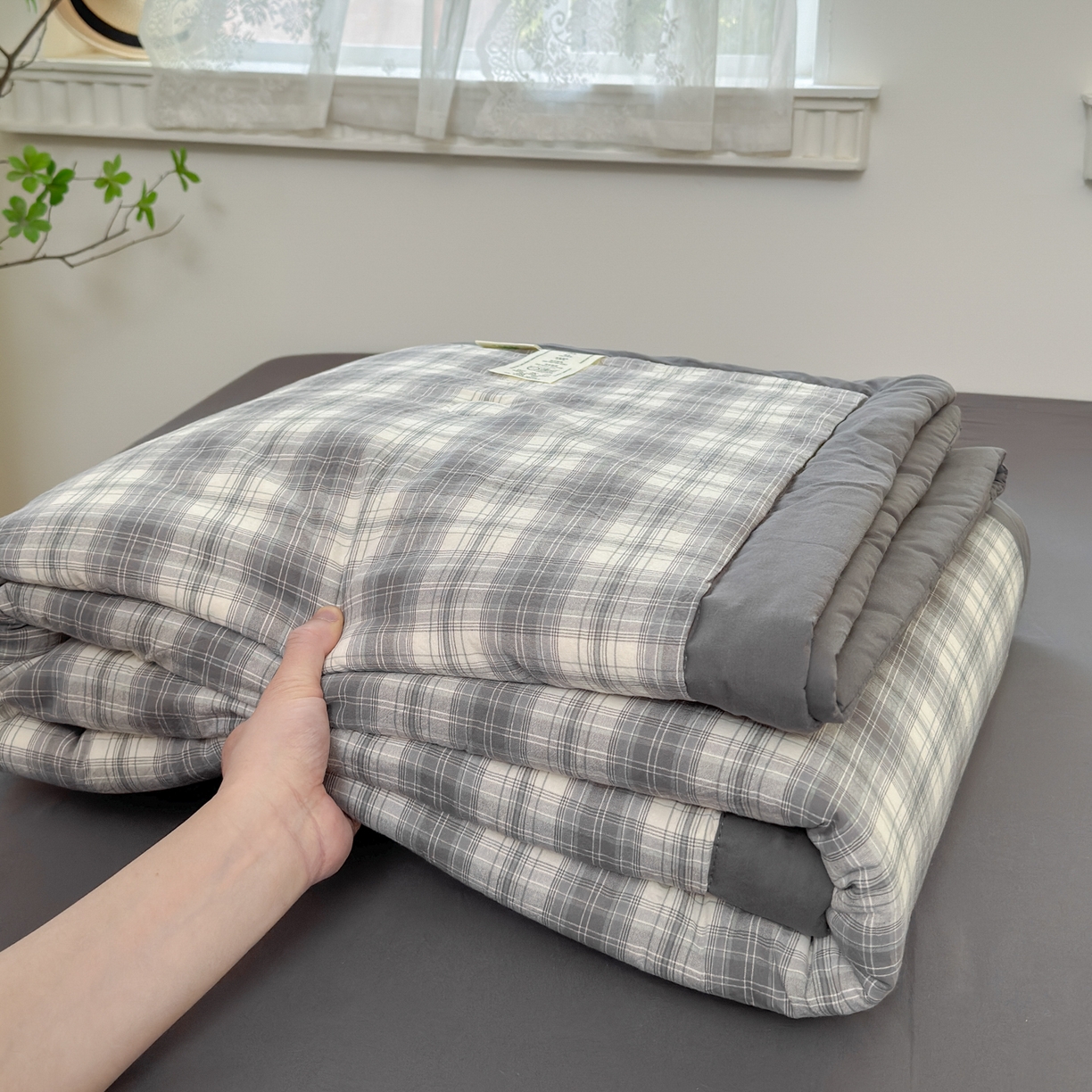 91家纺网 家纺一手货源 找家纺 雯雨家纺 2026新款A类全棉色织里外全棉夏被 光年灰