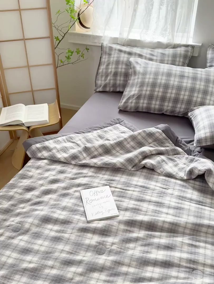 91家纺网 家纺一手货源 找家纺 雯雨家纺 2026新款A类全棉色织里外全棉夏被 光年灰