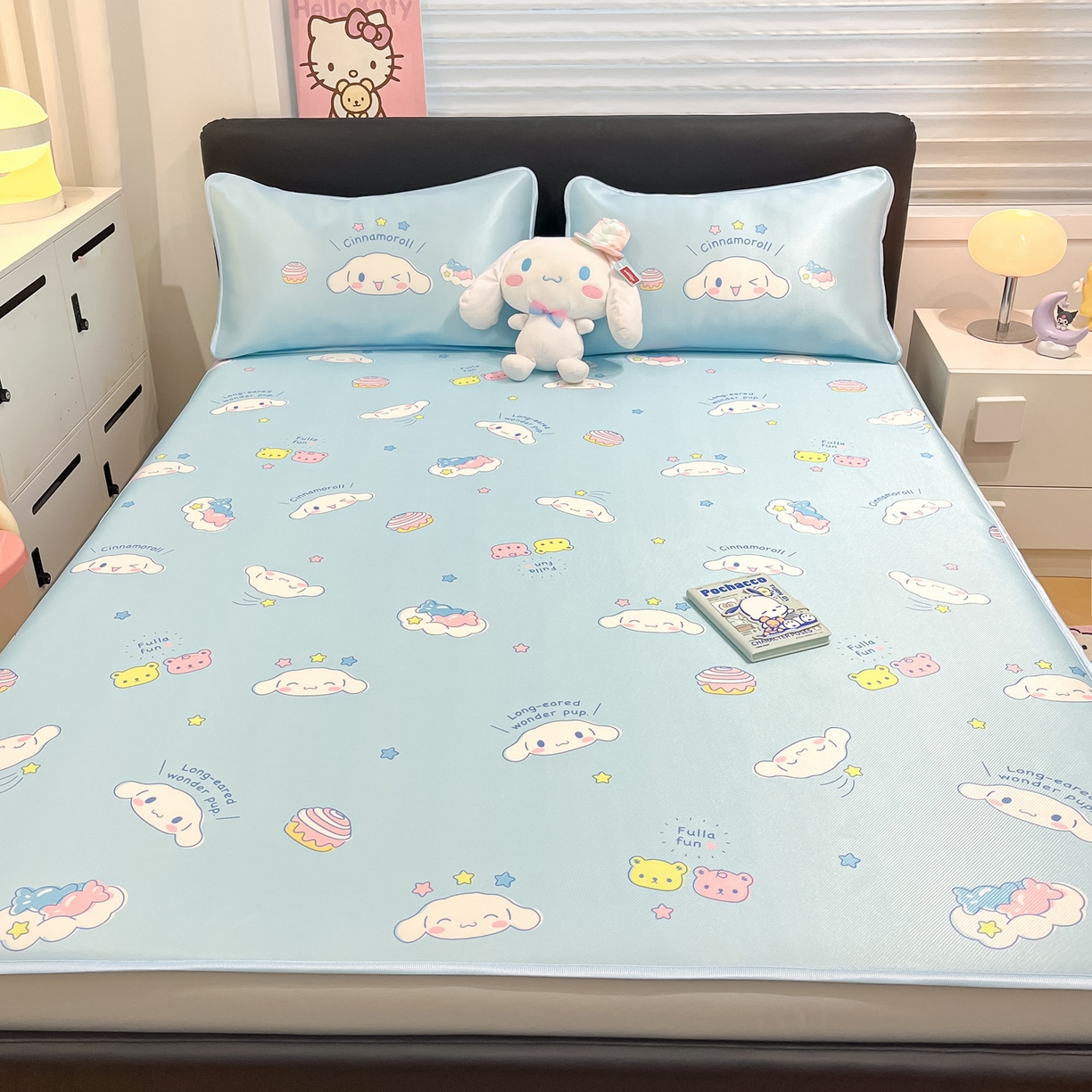 91家纺网 家纺一手货源 找家纺 暮思家居 2026新款三丽鸥正版授权数码印花A类可机洗1200D冰丝凉席三件套床笠款系列 床笠款-云朵大耳狗