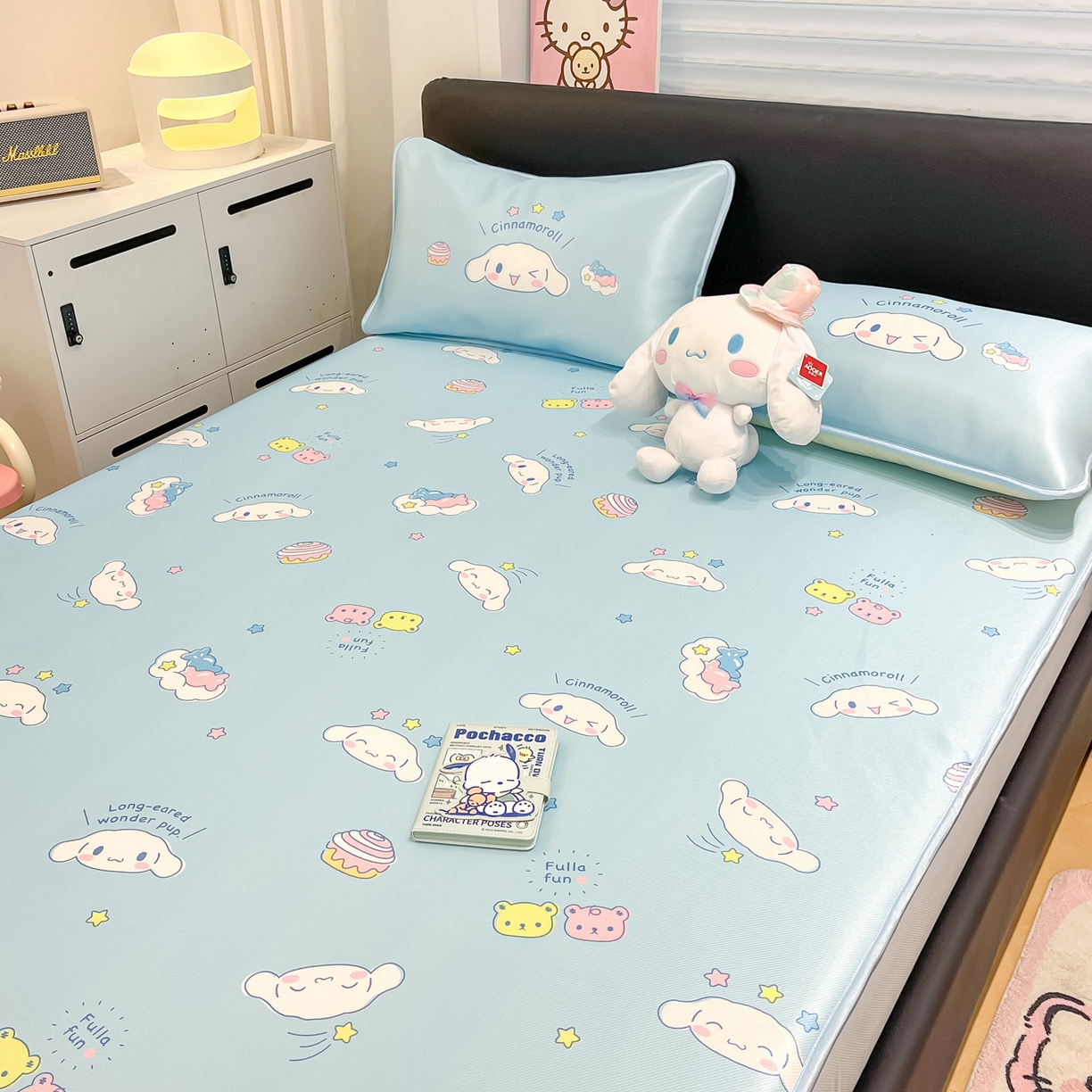 91家纺网 家纺一手货源 找家纺 暮思家居 2026新款三丽鸥正版授权数码印花A类可机洗1200D冰丝凉席三件套床笠款系列 床笠款-云朵大耳狗