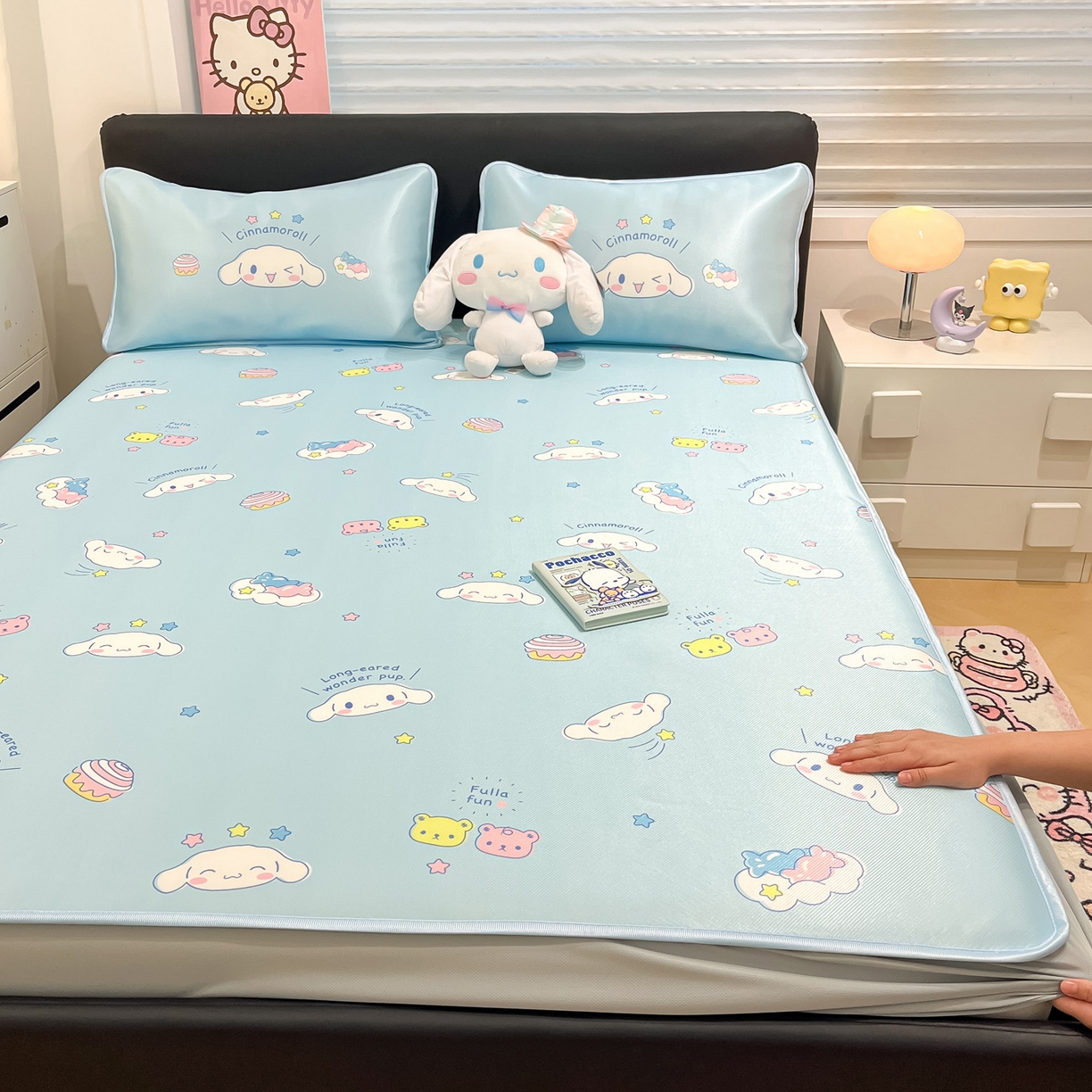 91家纺网 家纺一手货源 找家纺 暮思家居 2026新款三丽鸥正版授权数码印花A类可机洗1200D冰丝凉席三件套床笠款系列 床笠款-云朵大耳狗