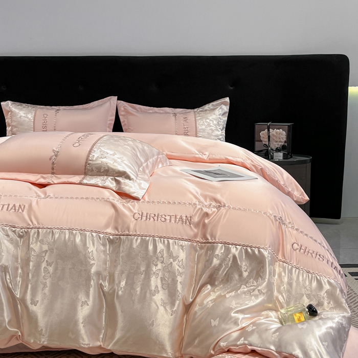 （总）金牛座家纺 2026新款亮丝细斜纹贡缎提花重工刺绣四件套床盖四件套-醉蝶