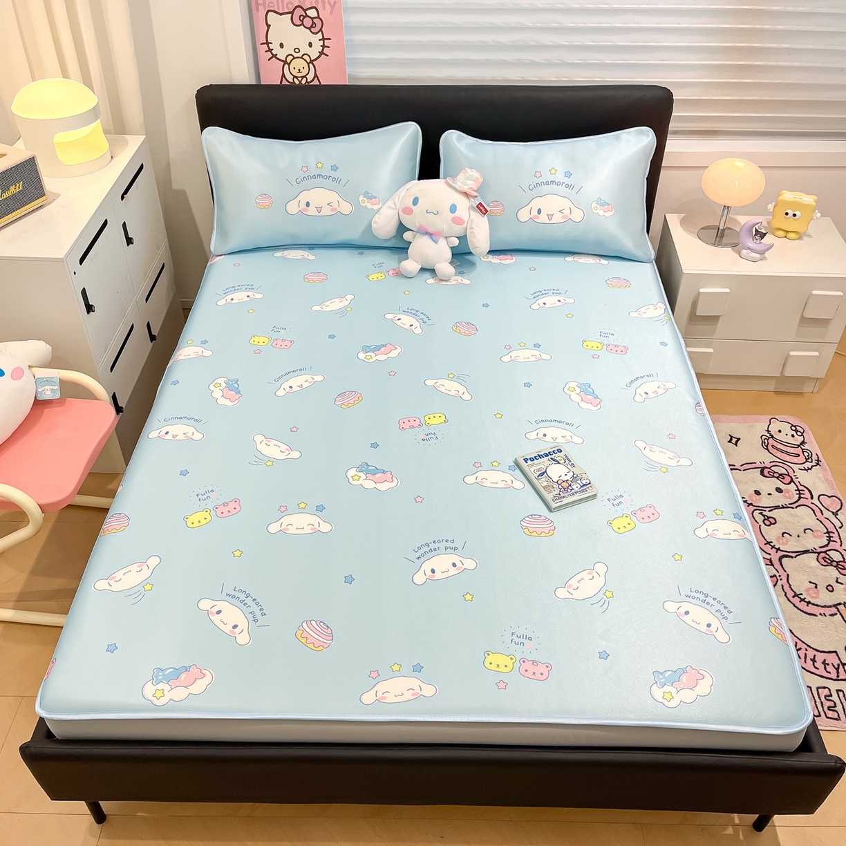 91家纺网 家纺一手货源 找家纺 暮思家居 2026新款三丽鸥正版授权数码印花A类可机洗1200D冰丝凉席三件套床笠款系列 床笠款-云朵大耳狗