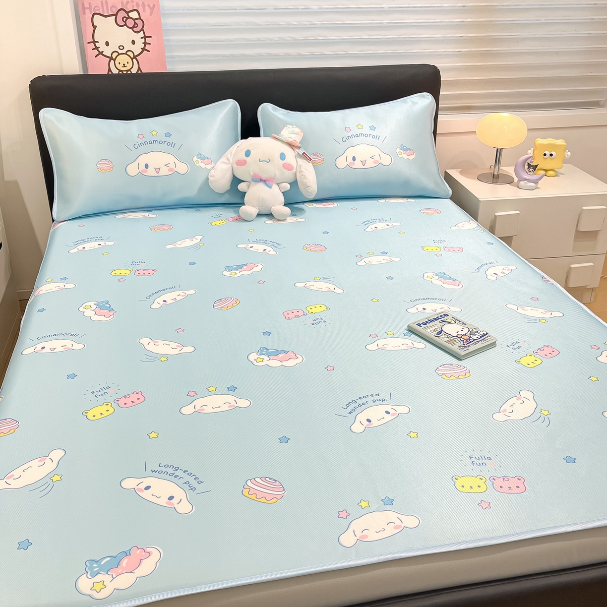 91家纺网 家纺一手货源 找家纺 暮思家居 2026新款三丽鸥正版授权数码印花A类可机洗1200D冰丝凉席三件套床笠款系列 床笠款-云朵大耳狗