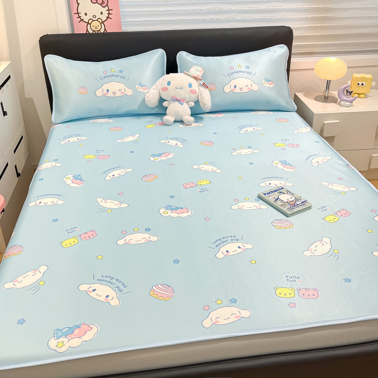 91家纺网 家纺一手货源 找家纺 暮思家居 2026新款三丽鸥正版授权数码印花A类可机洗1200D冰丝凉席三件套床笠款系列 床笠款-云朵大耳狗