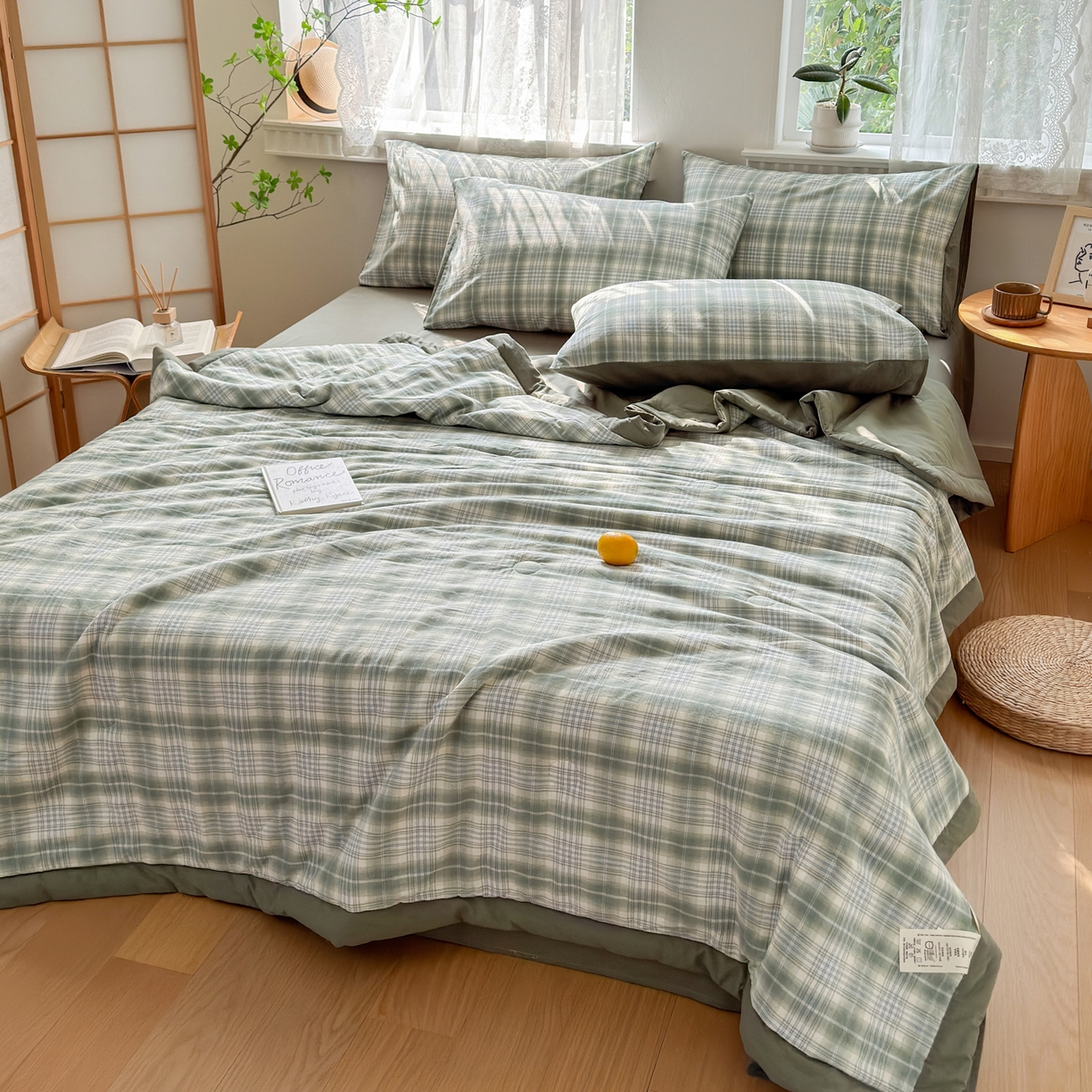 91家纺网 家纺一手货源 找家纺 雯雨家纺 2026新款A类全棉色织里外全棉夏被 光年绿