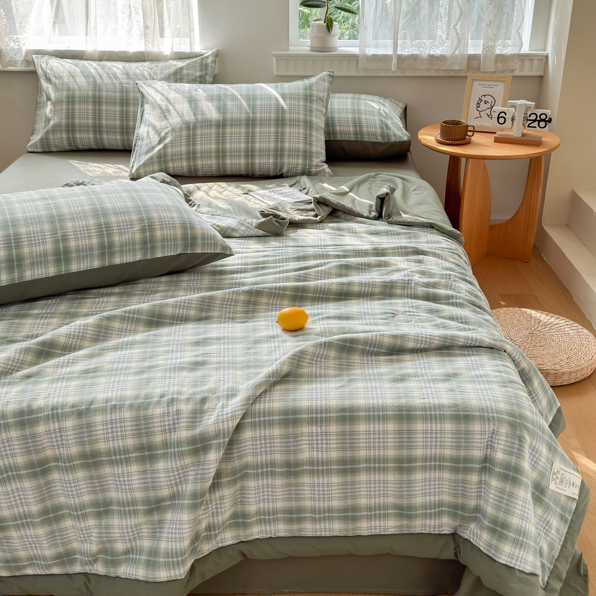 91家纺网 家纺一手货源 找家纺 雯雨家纺 2026新款A类全棉色织里外全棉夏被 光年绿