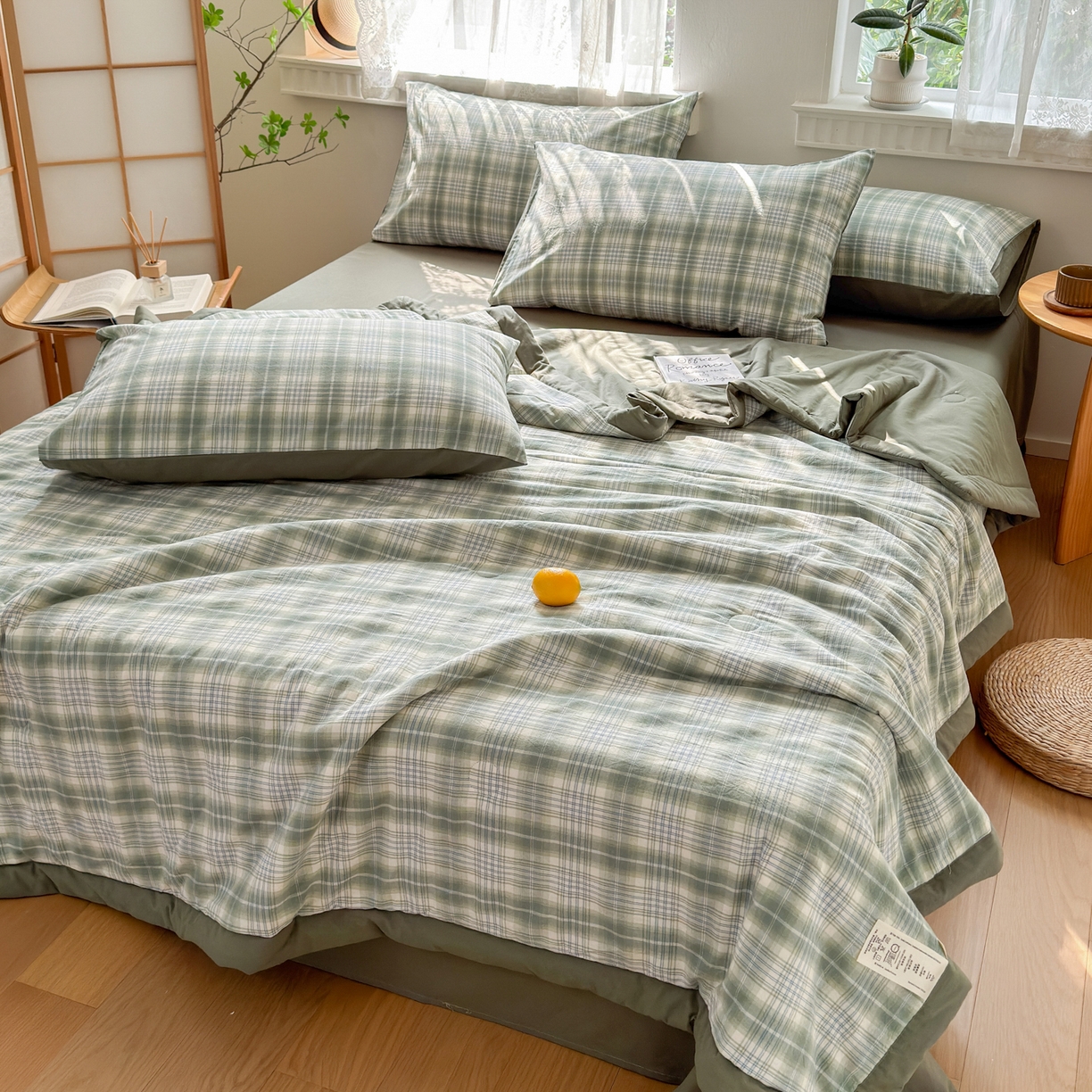 91家纺网 家纺一手货源 找家纺 雯雨家纺 2026新款A类全棉色织里外全棉夏被 光年绿