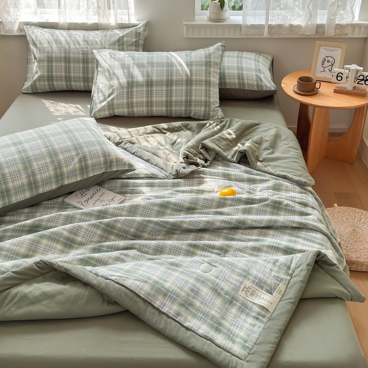 91家纺网 家纺一手货源 找家纺 雯雨家纺 2026新款A类全棉色织里外全棉夏被 光年绿