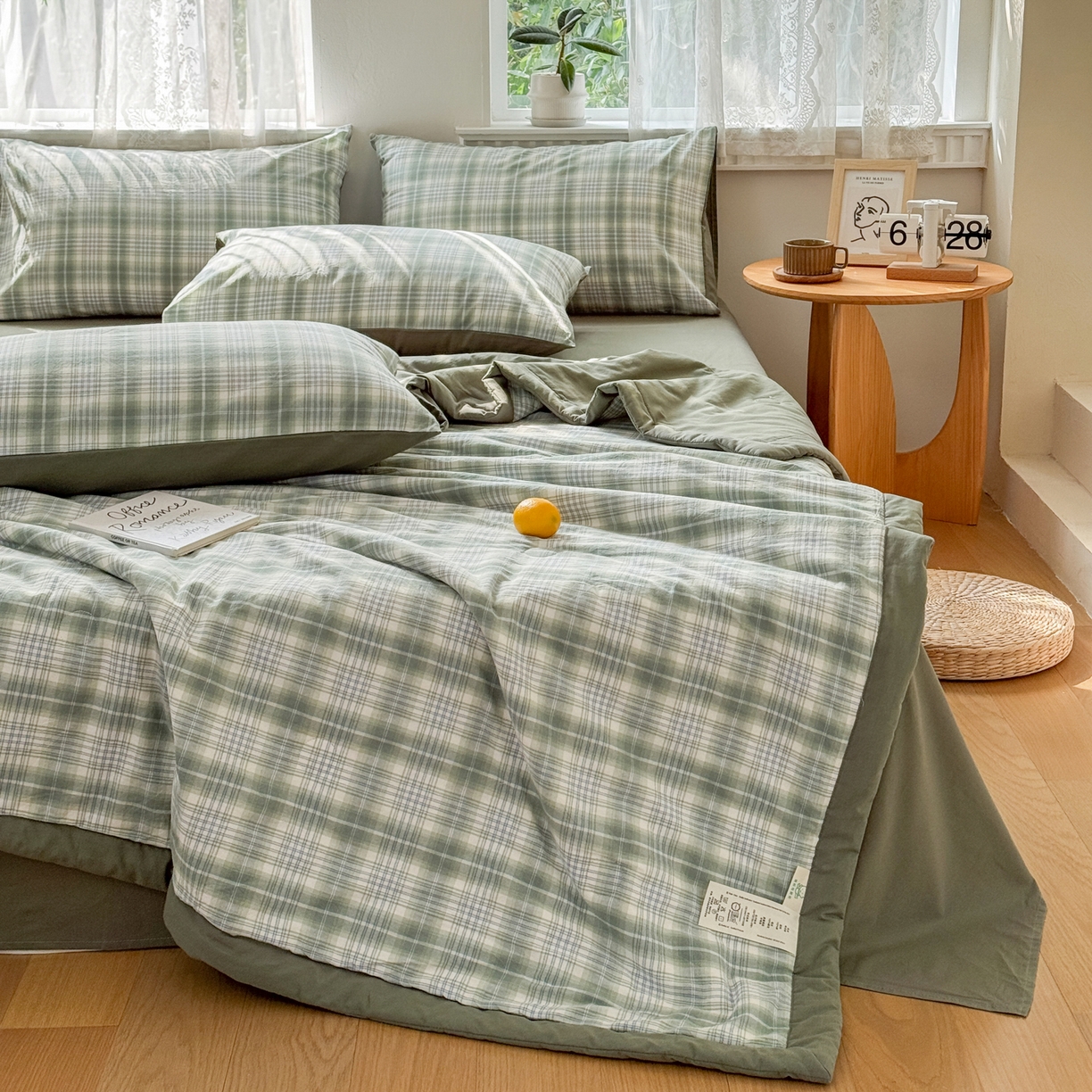 91家纺网 家纺一手货源 找家纺 雯雨家纺 2026新款A类全棉色织里外全棉夏被 光年绿