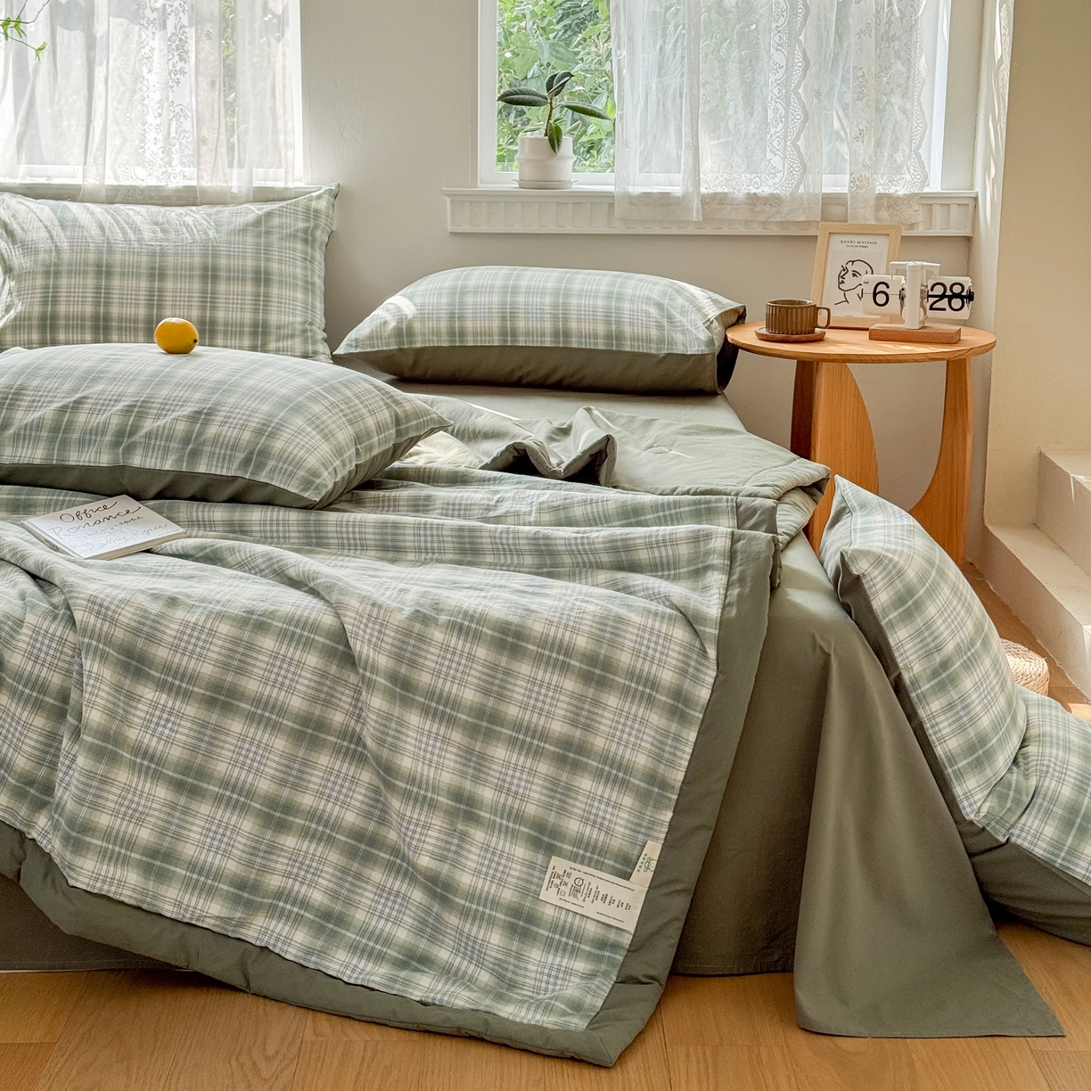 91家纺网 家纺一手货源 找家纺 雯雨家纺 2026新款A类全棉色织里外全棉夏被 光年绿