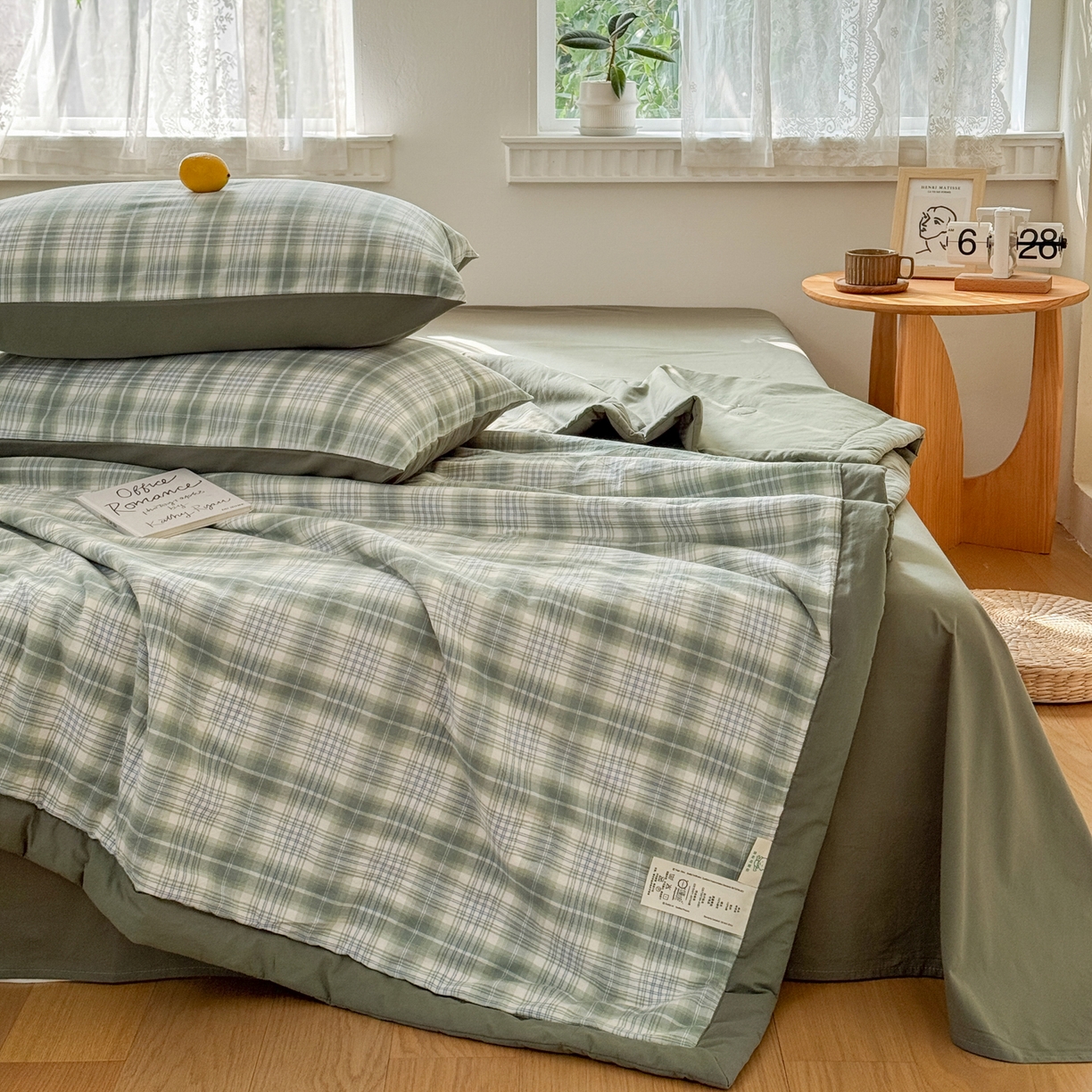 91家纺网 家纺一手货源 找家纺 雯雨家纺 2026新款A类全棉色织里外全棉夏被 光年绿