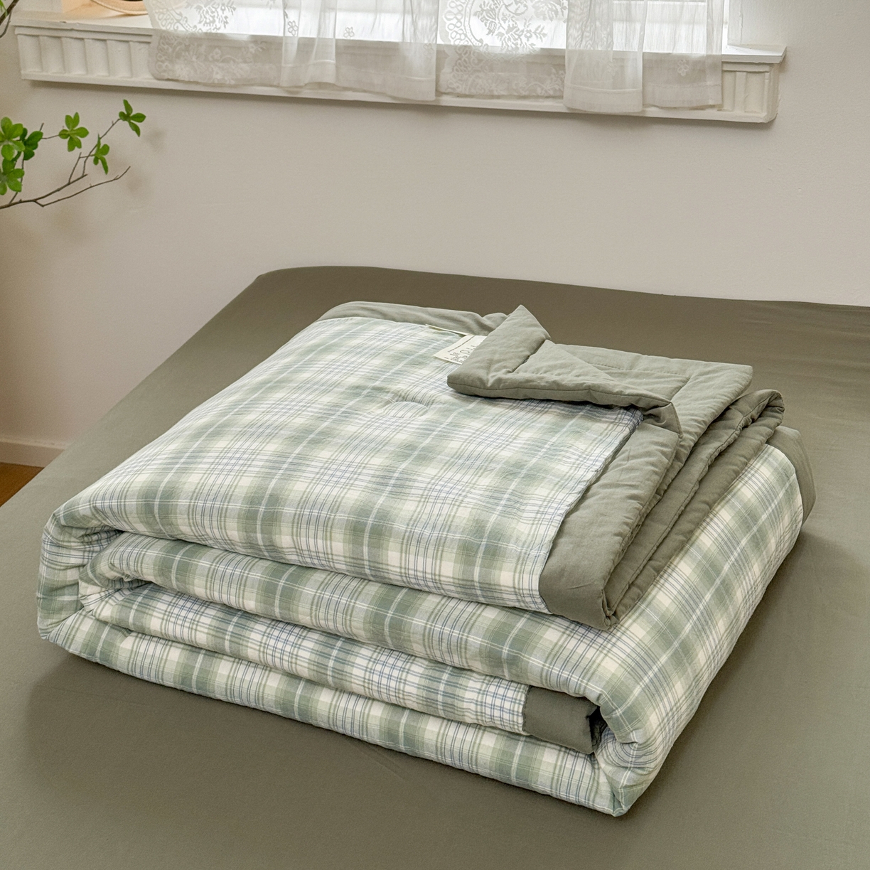 91家纺网 家纺一手货源 找家纺 雯雨家纺 2026新款A类全棉色织里外全棉夏被 光年绿