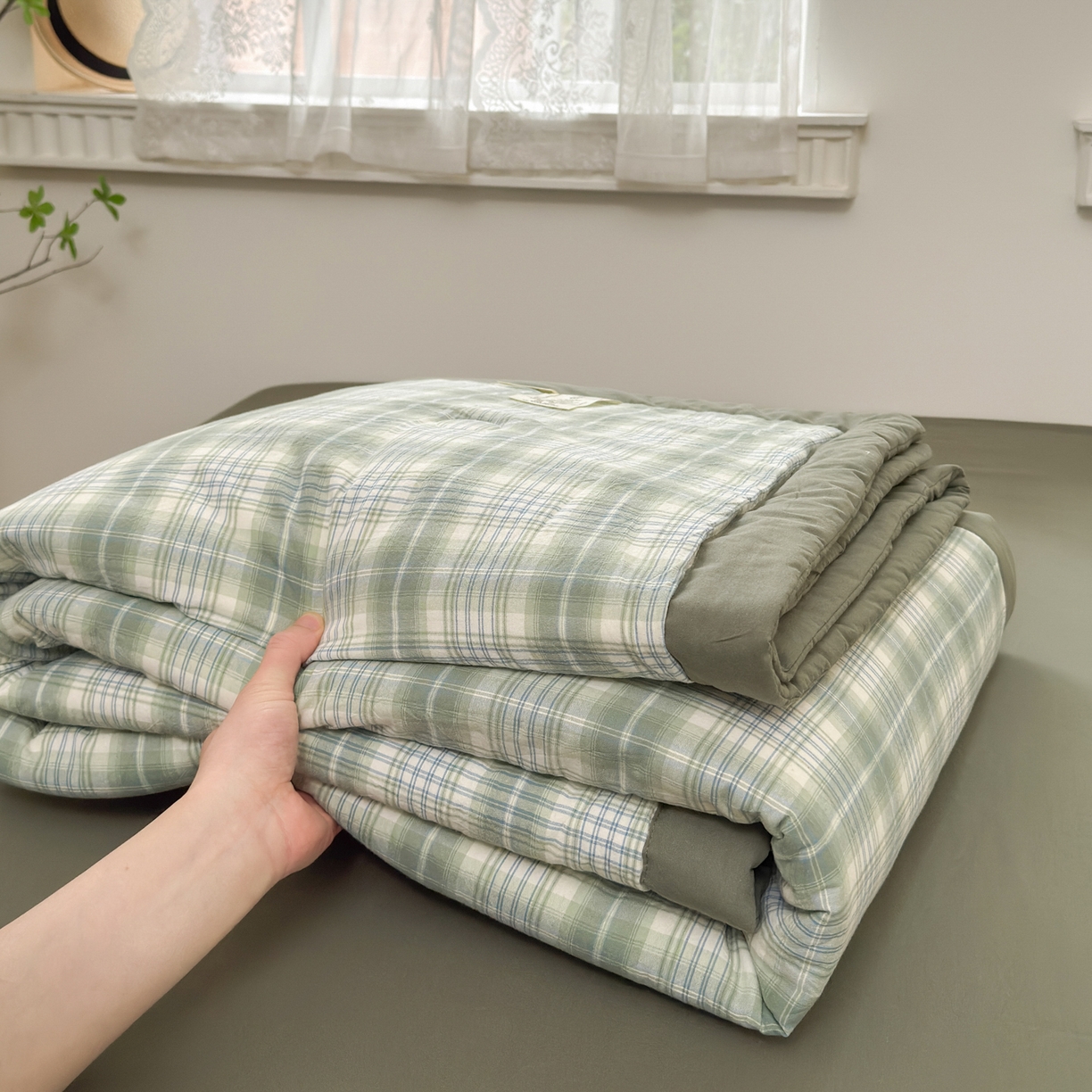 91家纺网 家纺一手货源 找家纺 雯雨家纺 2026新款A类全棉色织里外全棉夏被 光年绿