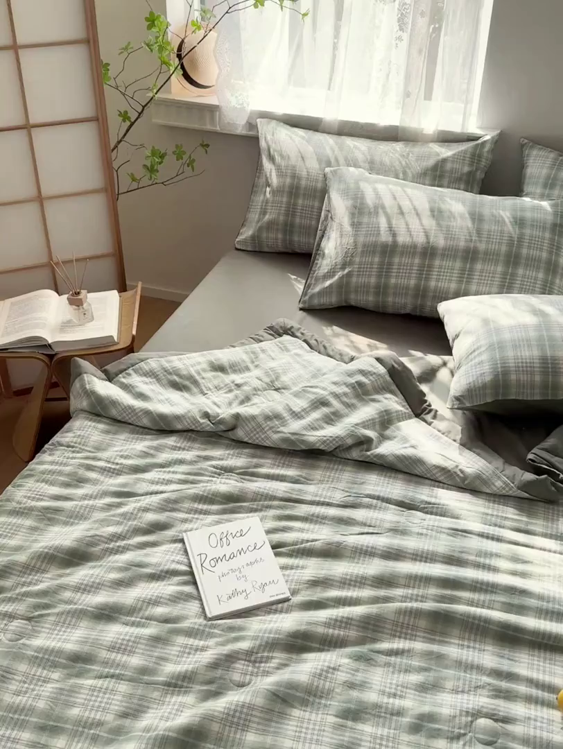 91家纺网 家纺一手货源 找家纺 雯雨家纺 2026新款A类全棉色织里外全棉夏被 光年绿