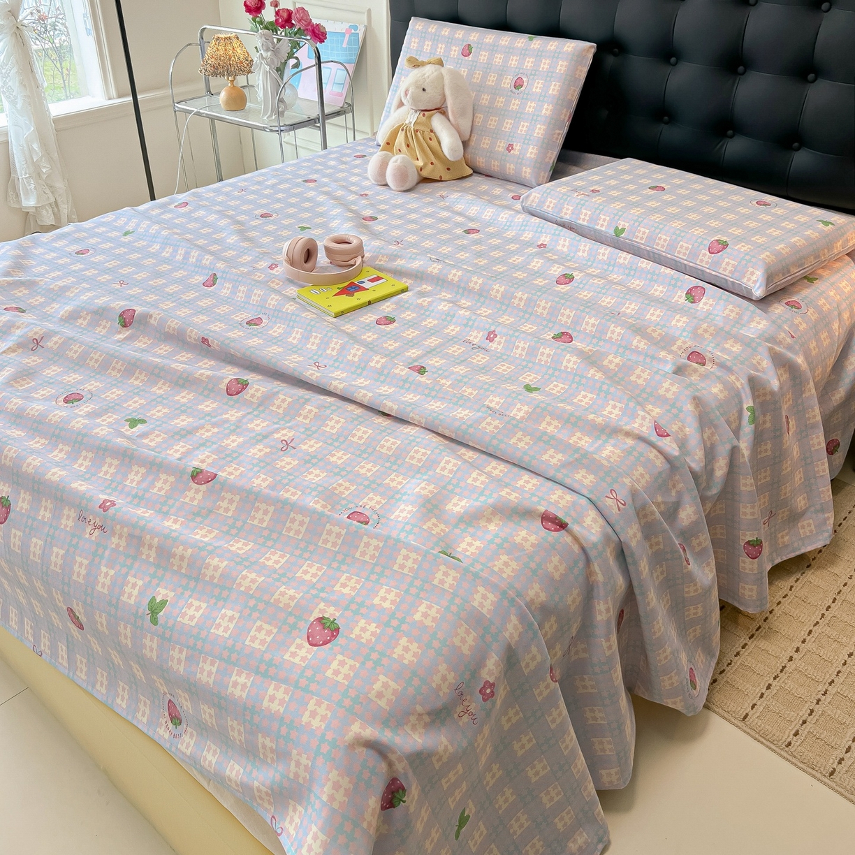 91家纺网 家纺一手货源 找家纺 韩巢家纺 2026新款老粗布床单凉席席子床单单件 有草莓的地方【老粗布】