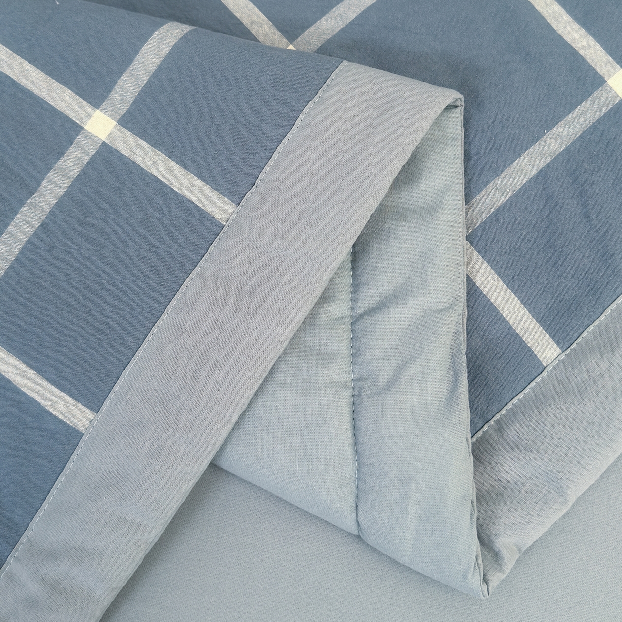 91家纺网 家纺一手货源 找家纺 雯雨家纺 2026新款A类全棉色织里外全棉夏被 海蓝大格