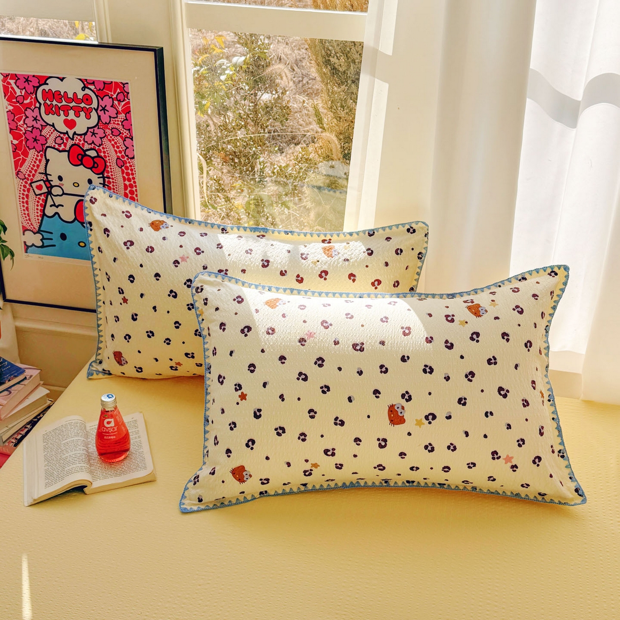 91家纺网 家纺一手货源 找家纺 玉海棠家纺 2026新款高品质A类泡芙纱甜栗贝壳边套件系列-小红书推荐（110g） 甜栗-豹纹咪星黄