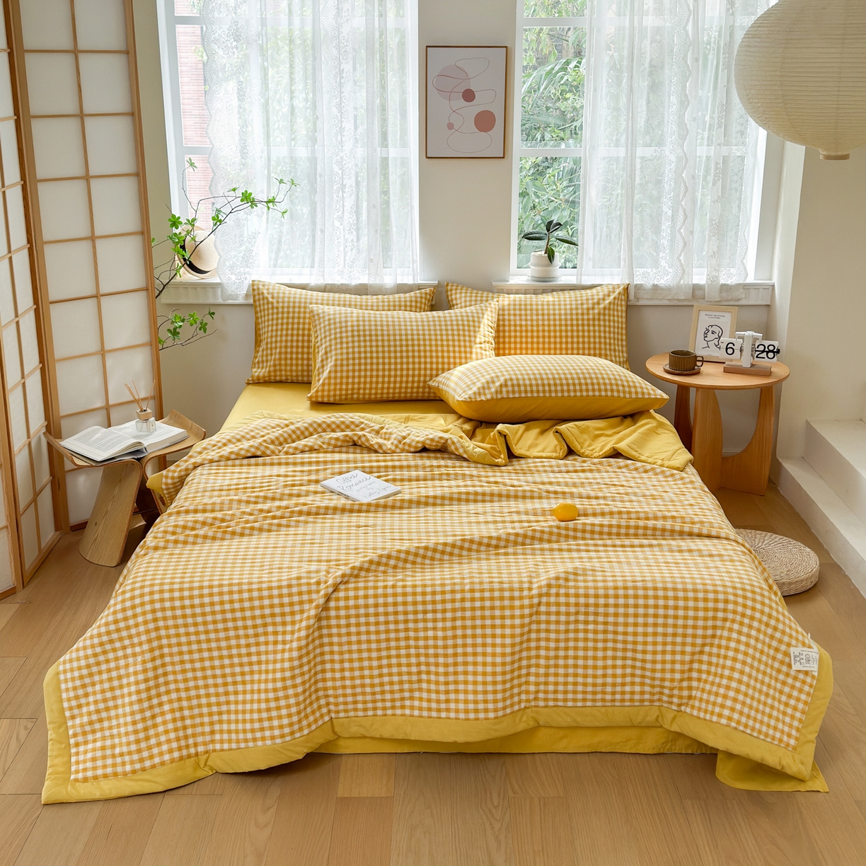 91家纺网 家纺一手货源 找家纺 雯雨家纺 2026新款A类全棉色织里外全棉夏被 黄小格