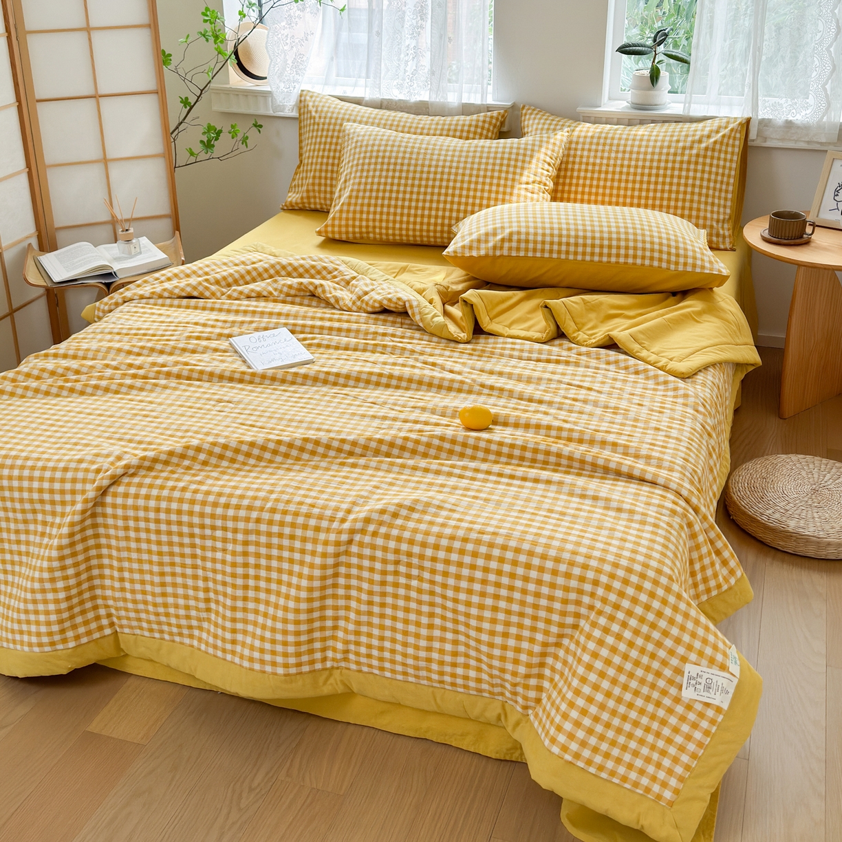 91家纺网 家纺一手货源 找家纺 雯雨家纺 2026新款A类全棉色织里外全棉夏被 黄小格