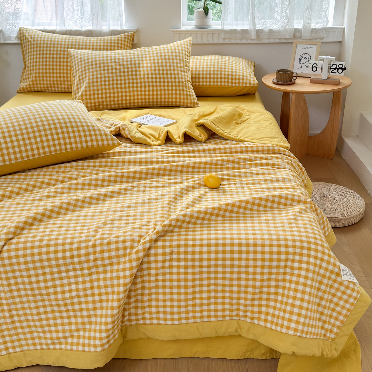 91家纺网 家纺一手货源 找家纺 雯雨家纺 2026新款A类全棉色织里外全棉夏被 黄小格