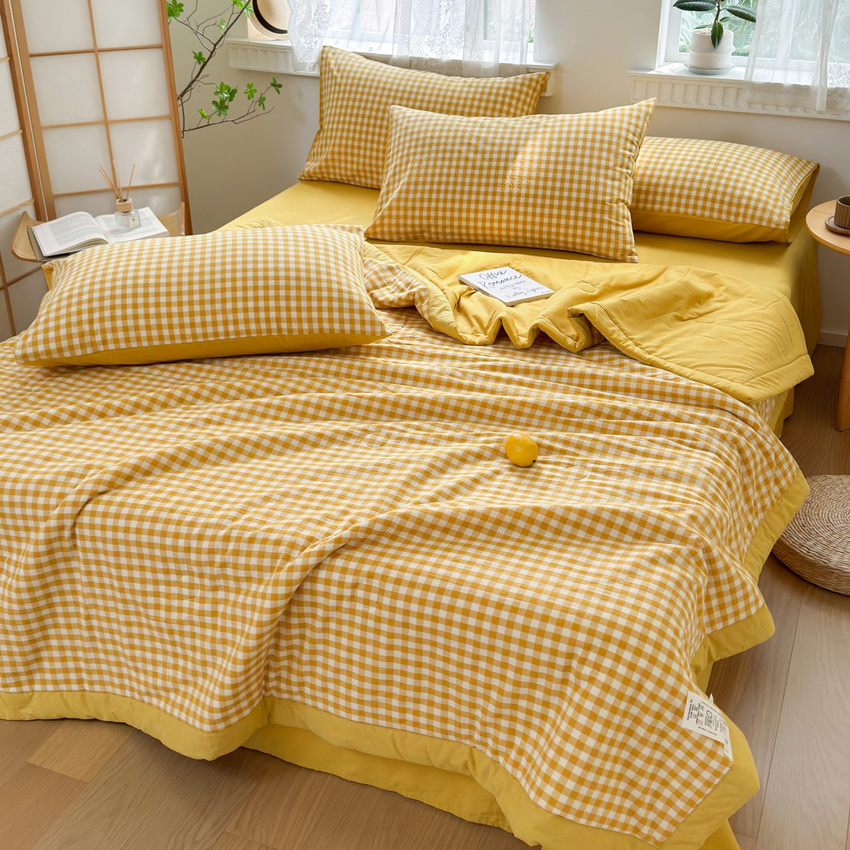 91家纺网 家纺一手货源 找家纺 雯雨家纺 2026新款A类全棉色织里外全棉夏被 黄小格