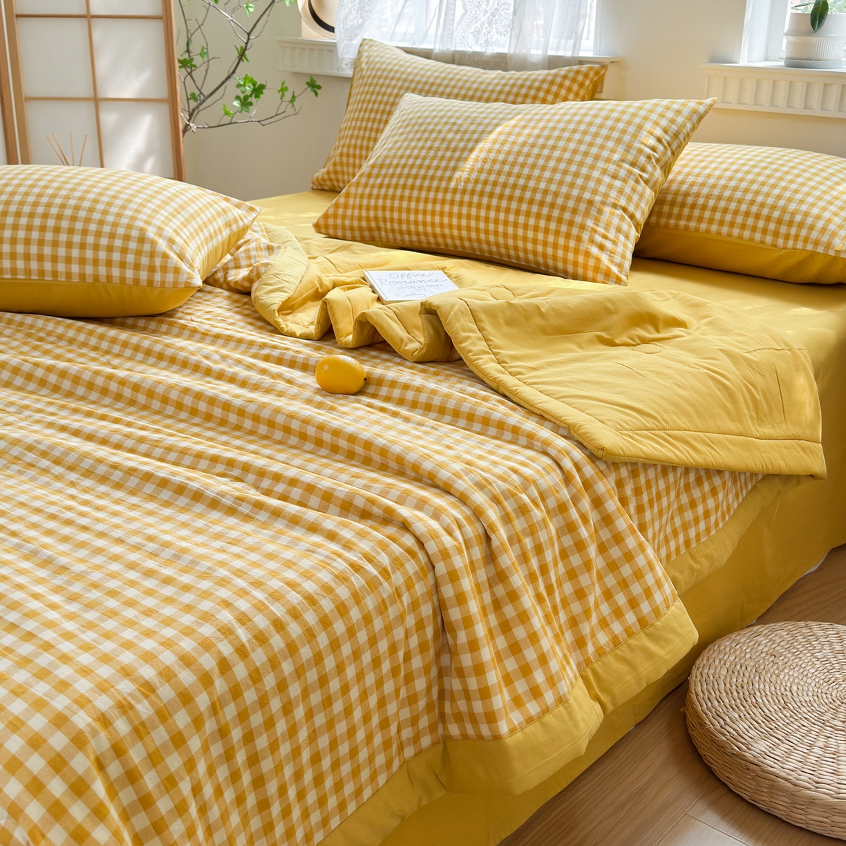 91家纺网 家纺一手货源 找家纺 雯雨家纺 2026新款A类全棉色织里外全棉夏被 黄小格