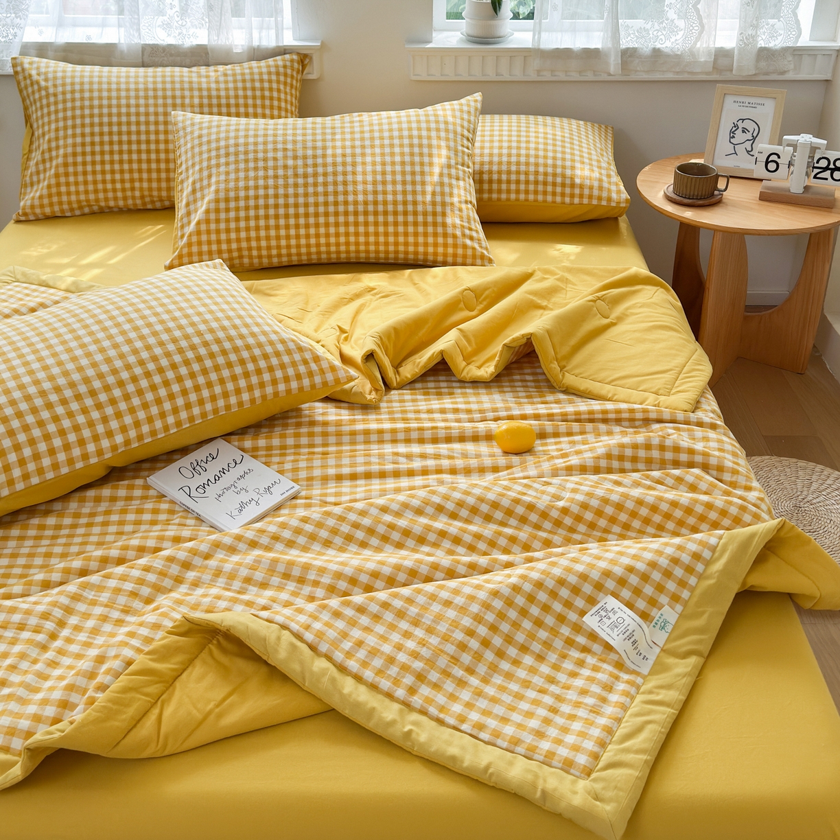 91家纺网 家纺一手货源 找家纺 雯雨家纺 2026新款A类全棉色织里外全棉夏被 黄小格