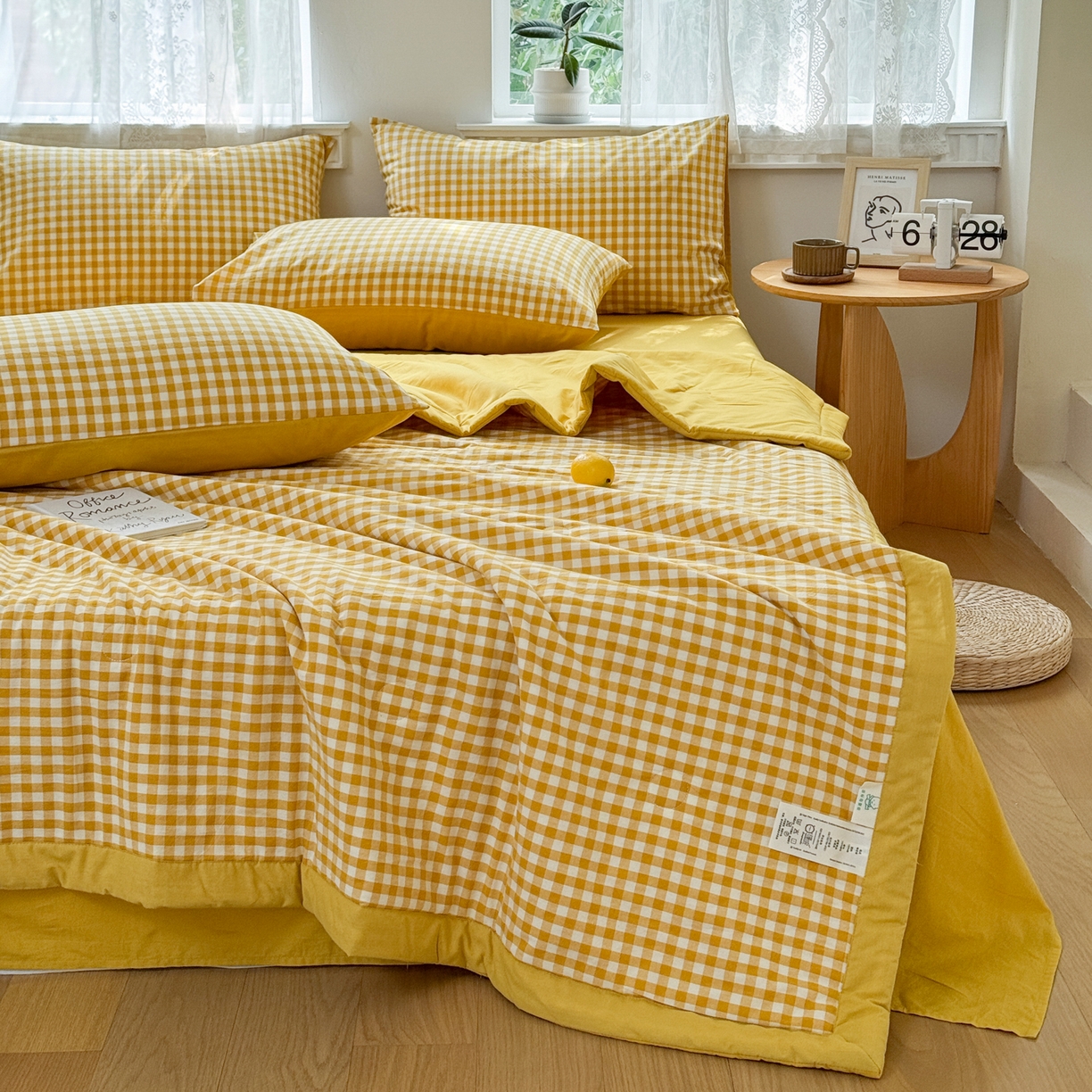 91家纺网 家纺一手货源 找家纺 雯雨家纺 2026新款A类全棉色织里外全棉夏被 黄小格