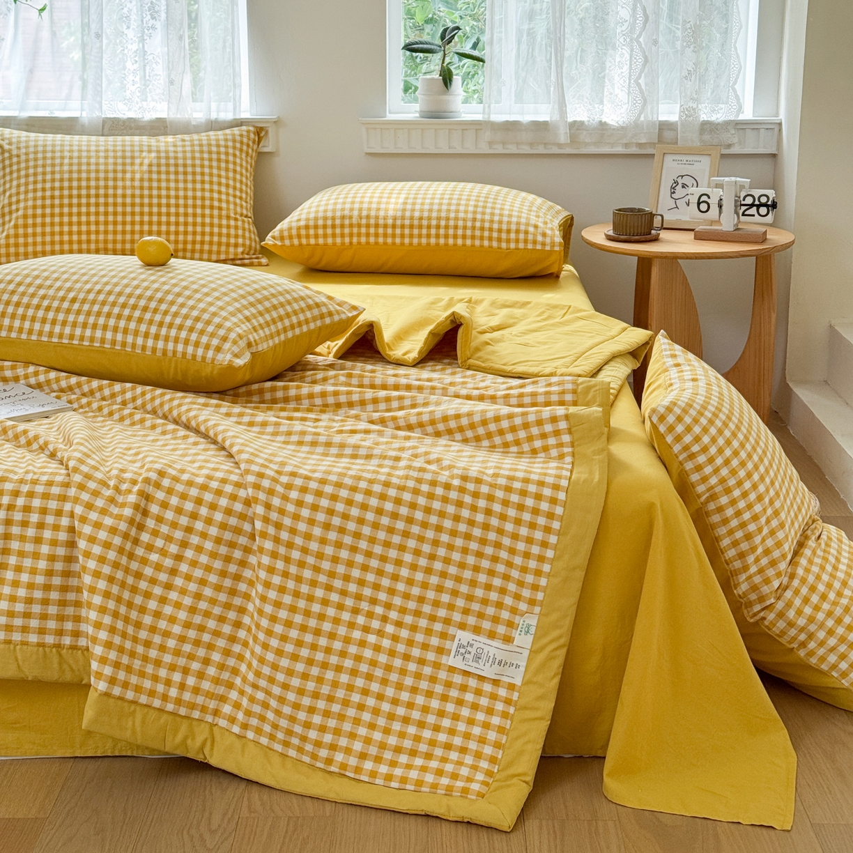 91家纺网 家纺一手货源 找家纺 雯雨家纺 2026新款A类全棉色织里外全棉夏被 黄小格