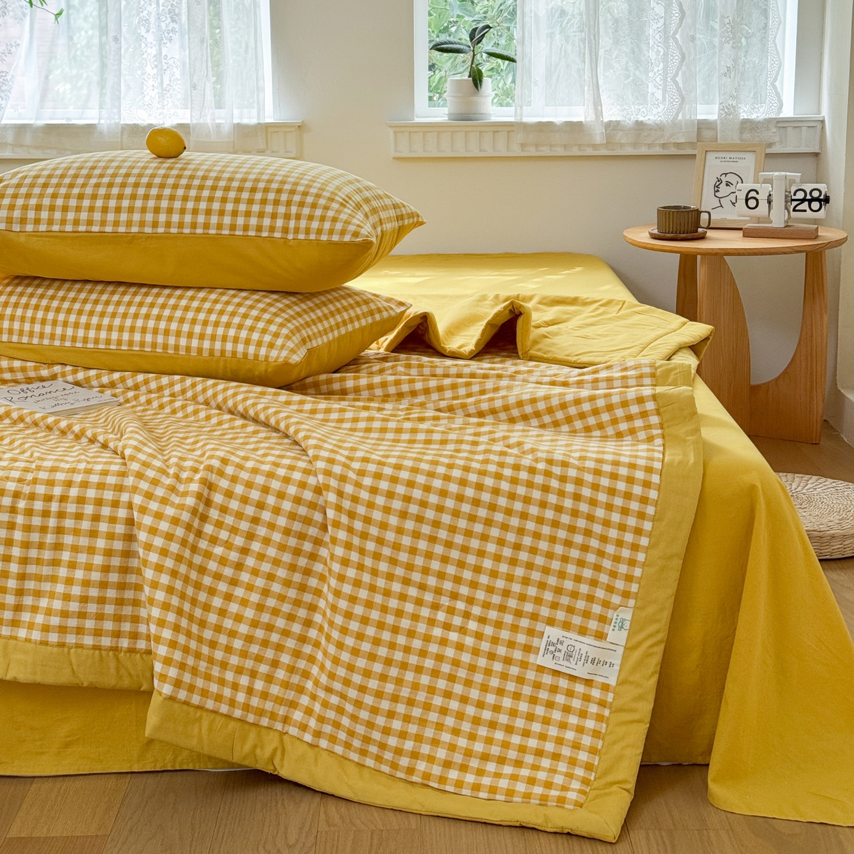 91家纺网 家纺一手货源 找家纺 雯雨家纺 2026新款A类全棉色织里外全棉夏被 黄小格