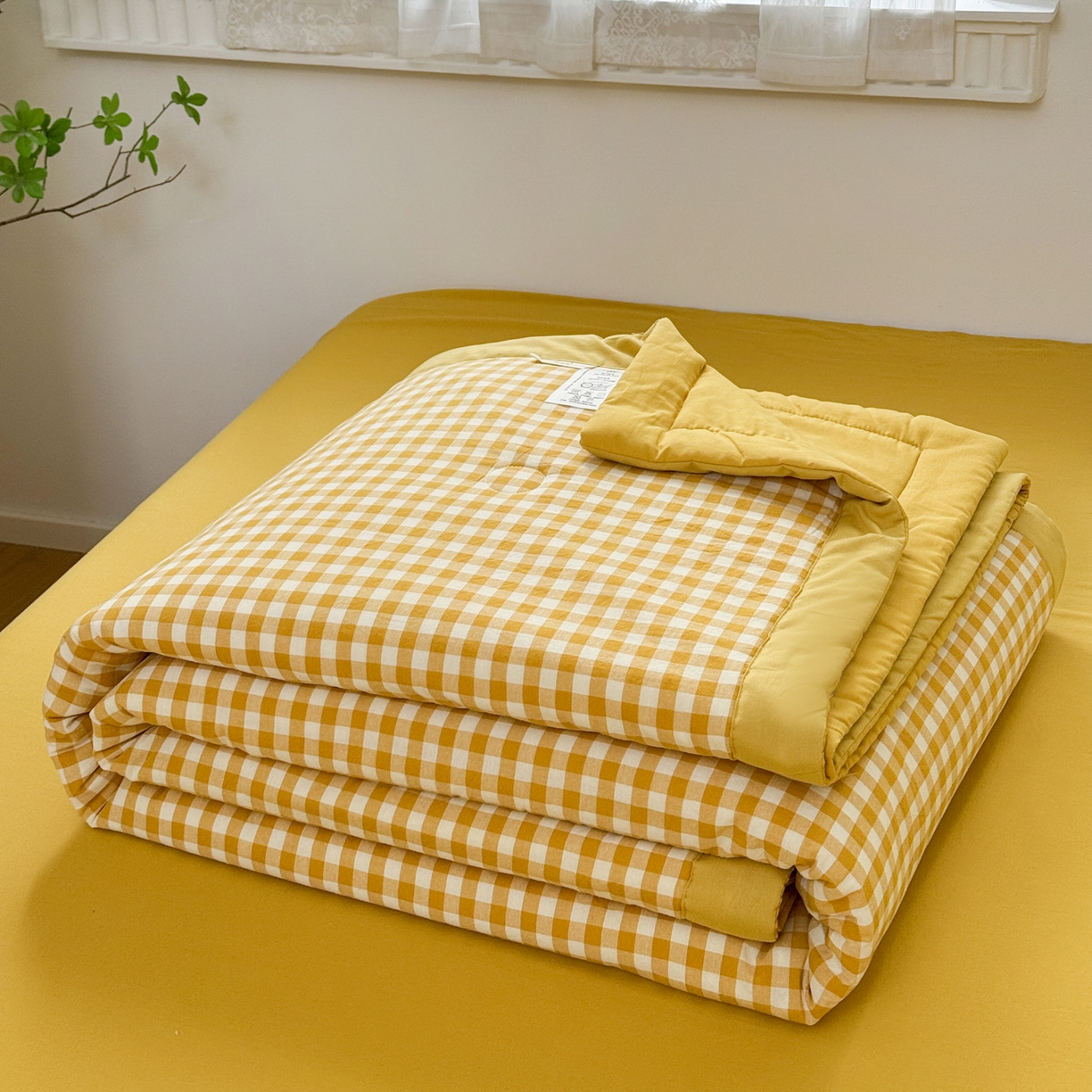 91家纺网 家纺一手货源 找家纺 雯雨家纺 2026新款A类全棉色织里外全棉夏被 黄小格