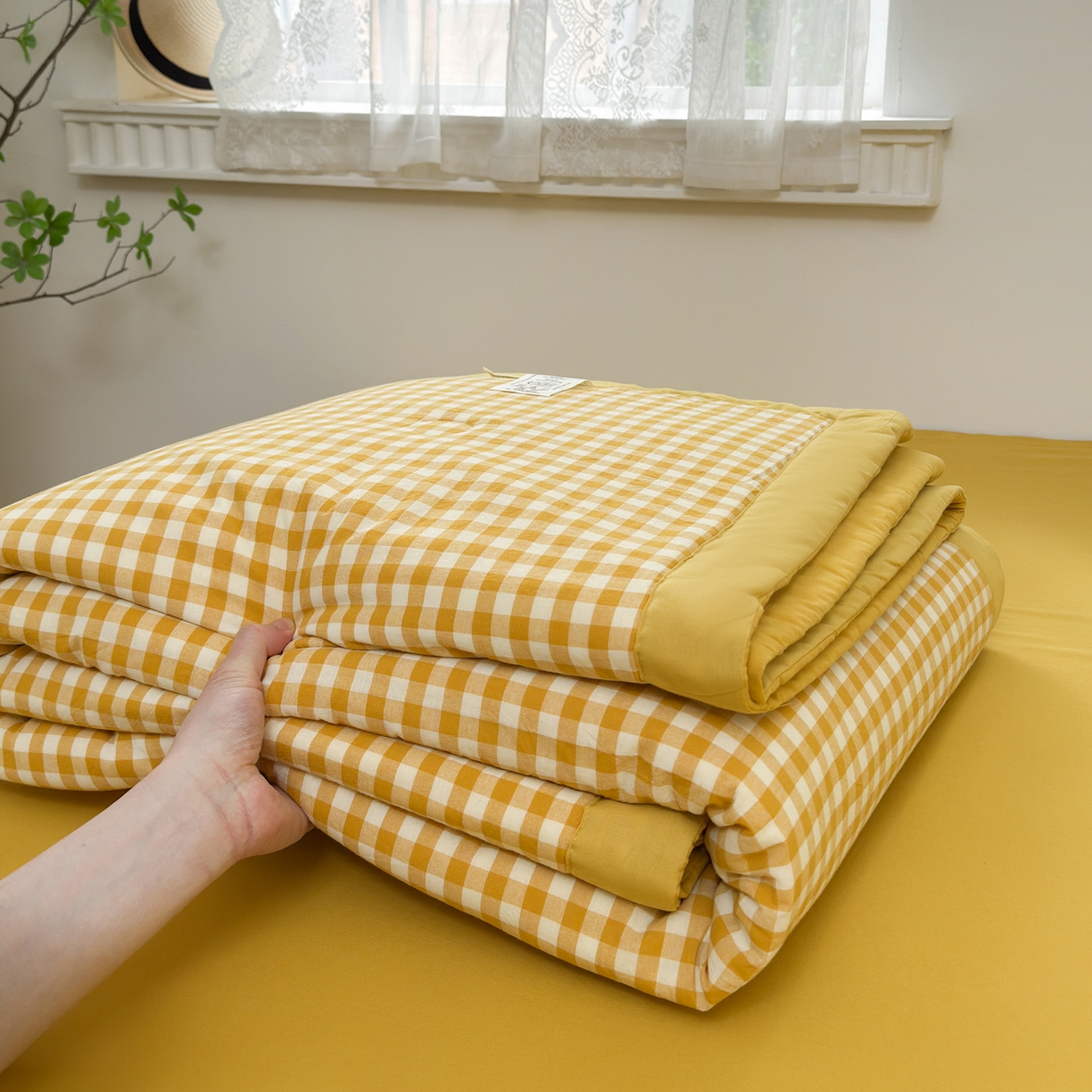 91家纺网 家纺一手货源 找家纺 雯雨家纺 2026新款A类全棉色织里外全棉夏被 黄小格